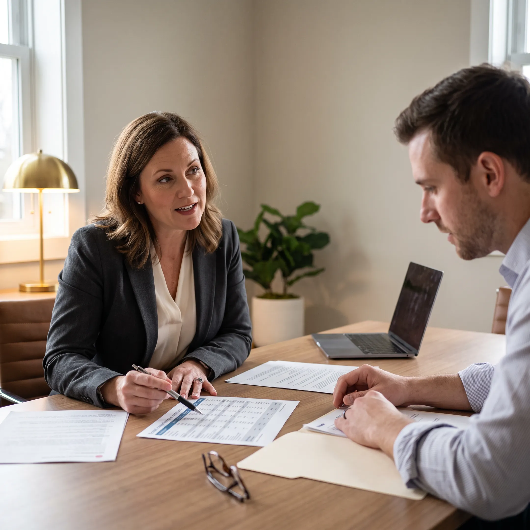 Advisor explaining home loan eligibility and benefits to a homebuyer
