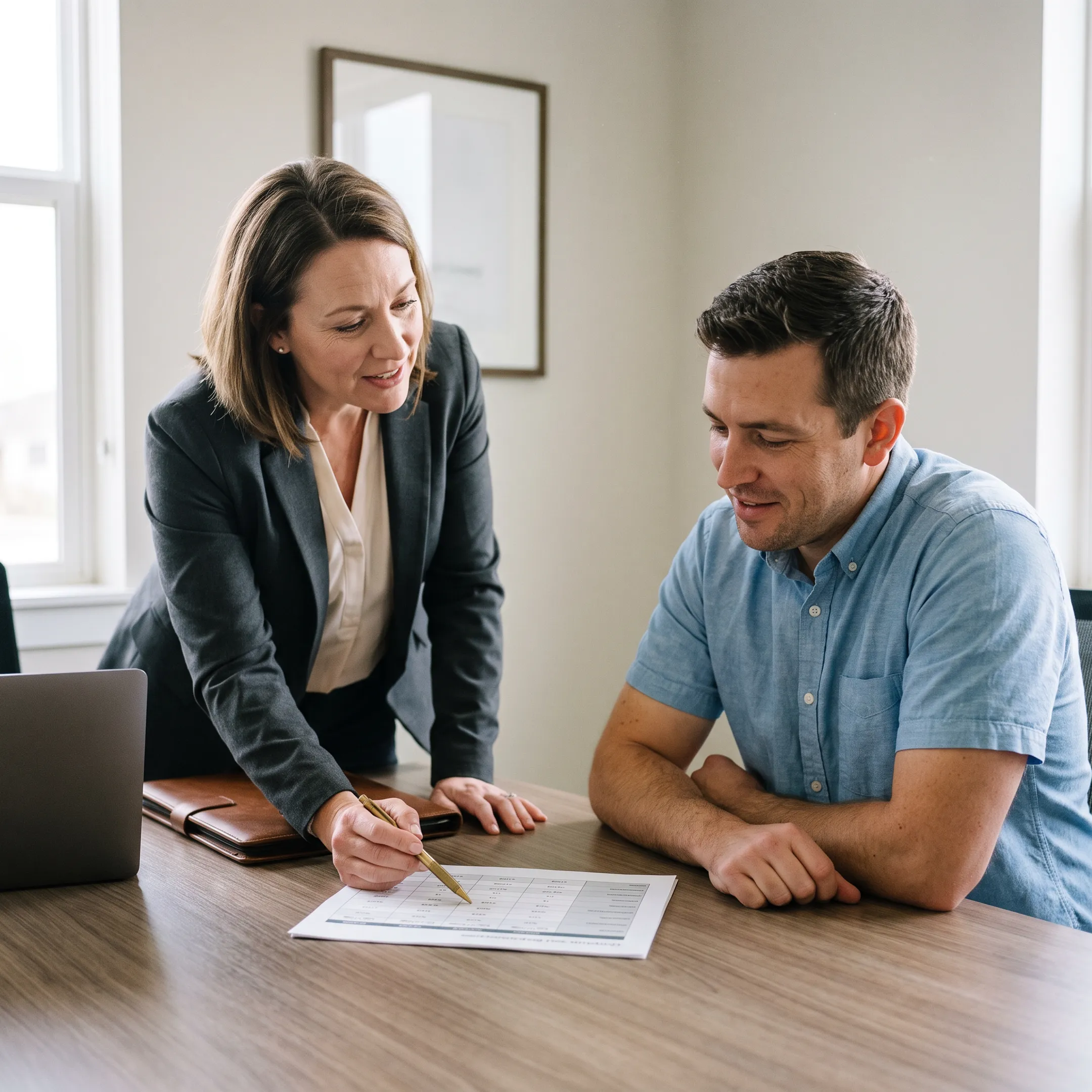Advisor explaining mortgage comparison options to a Florida homebuyer