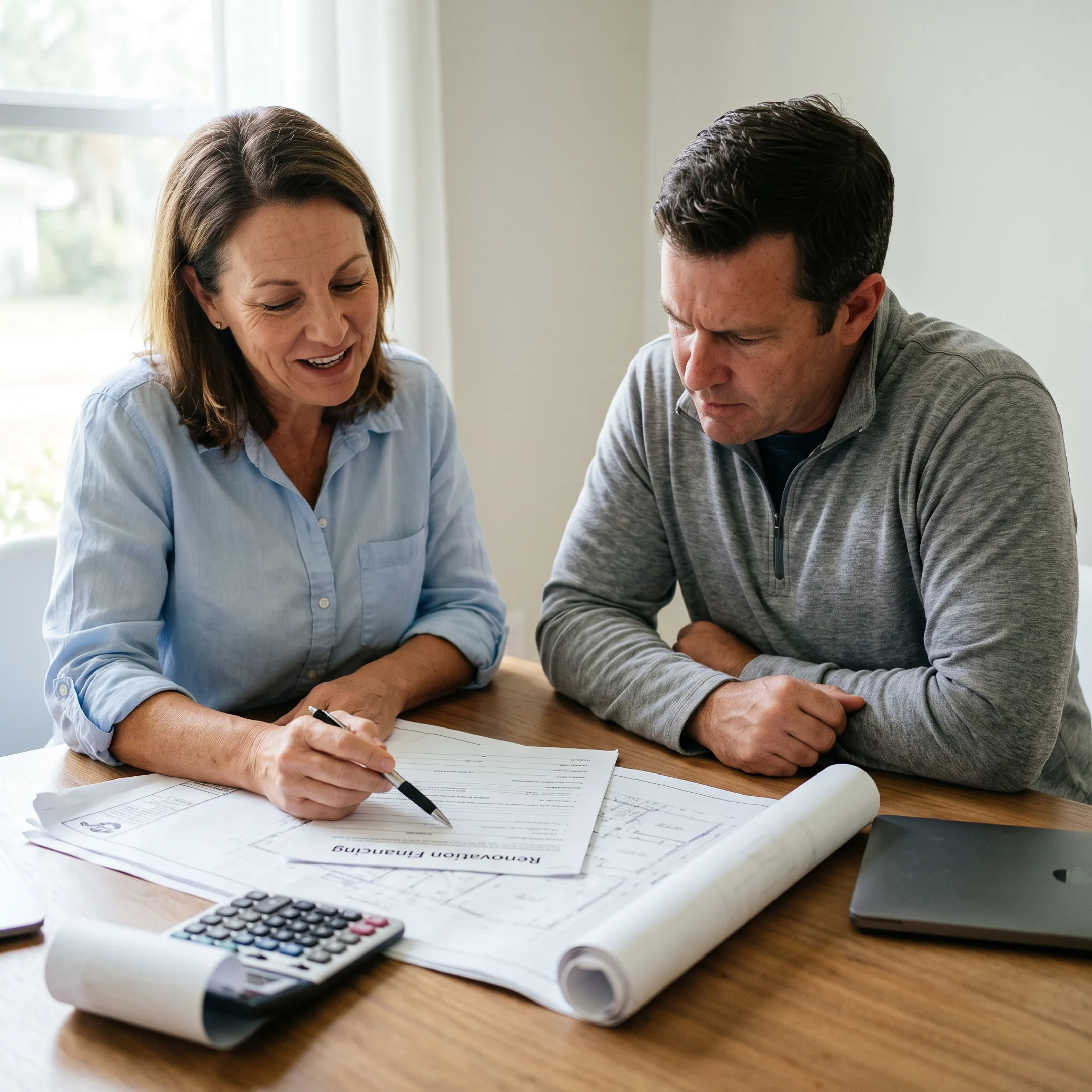 Florida homeowner reviewing home improvement loan documents with a mortgage advisor