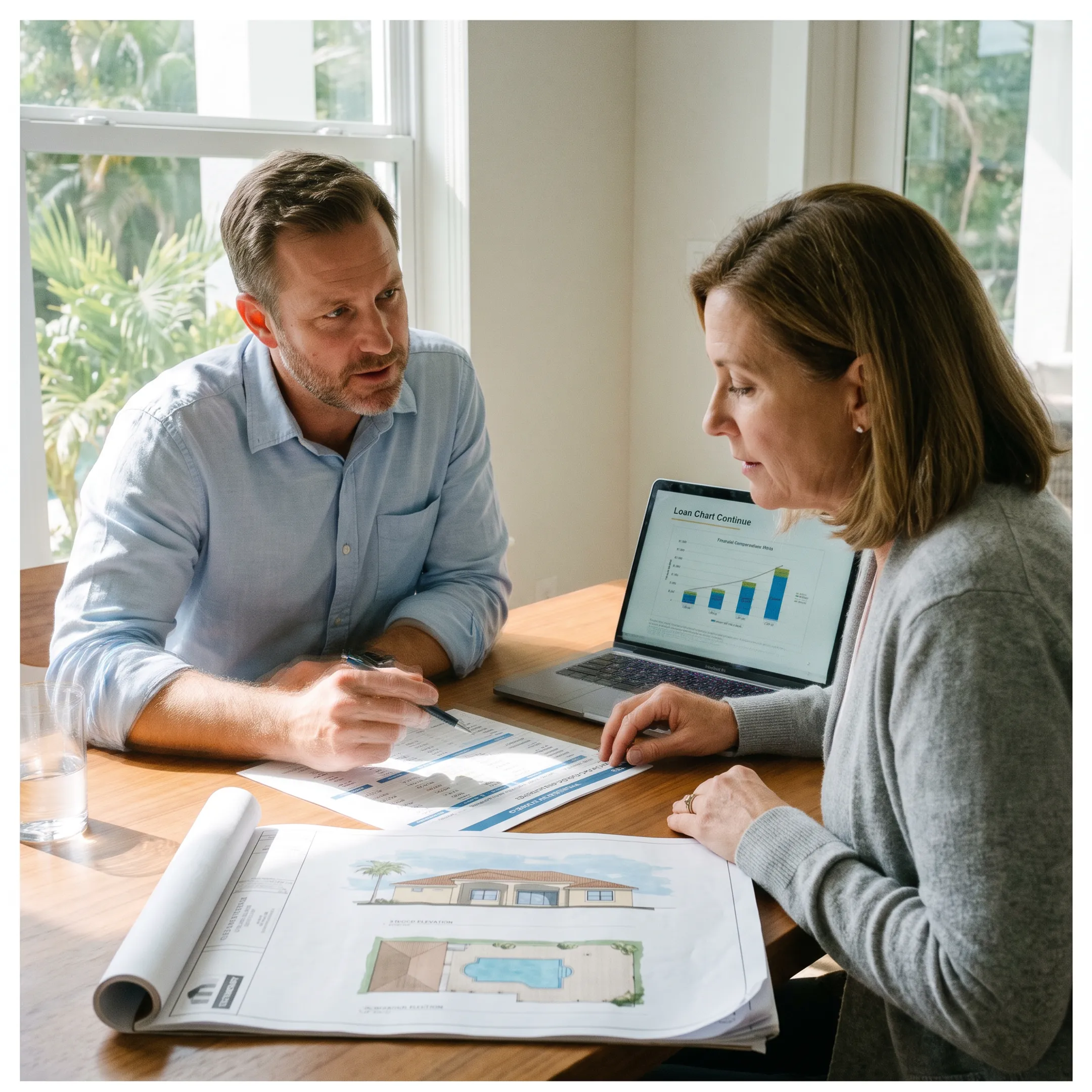 Mortgage advisor explaining Florida renovation loan options to a homeowner