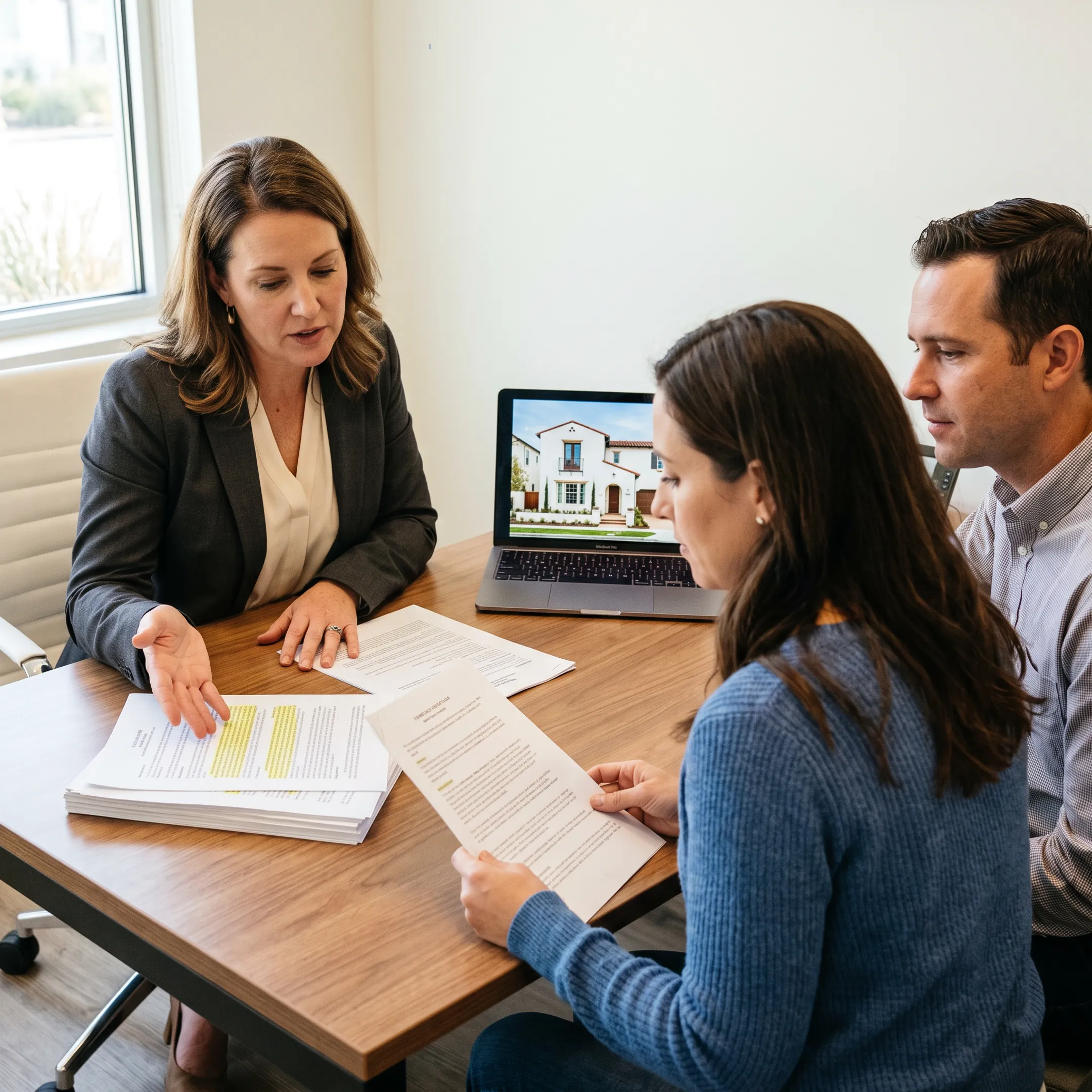 Mortgage advisor reviewing home loan documents with Santa Barbara homebuyer