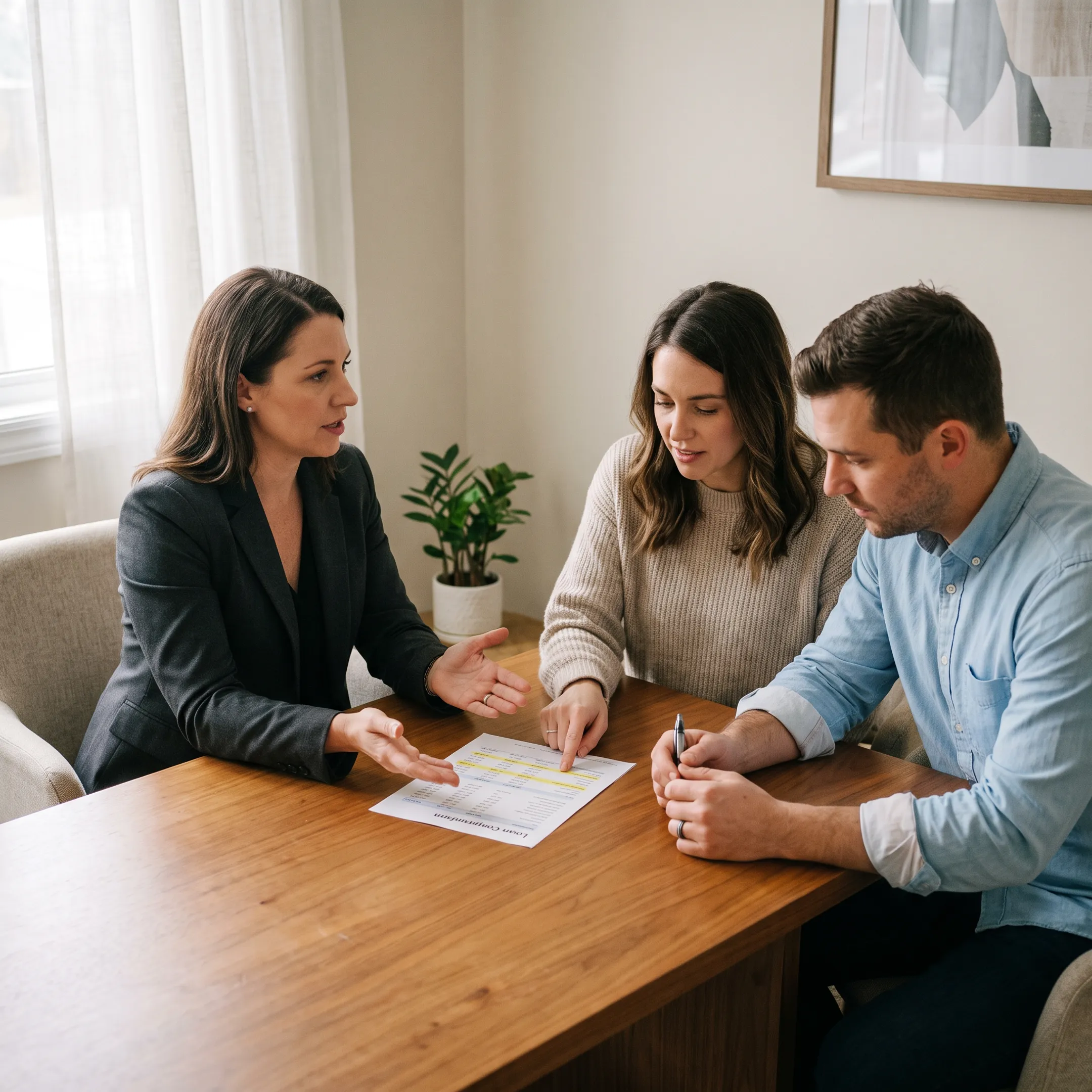Advisor explaining mortgage options to Santa Barbara homebuyers