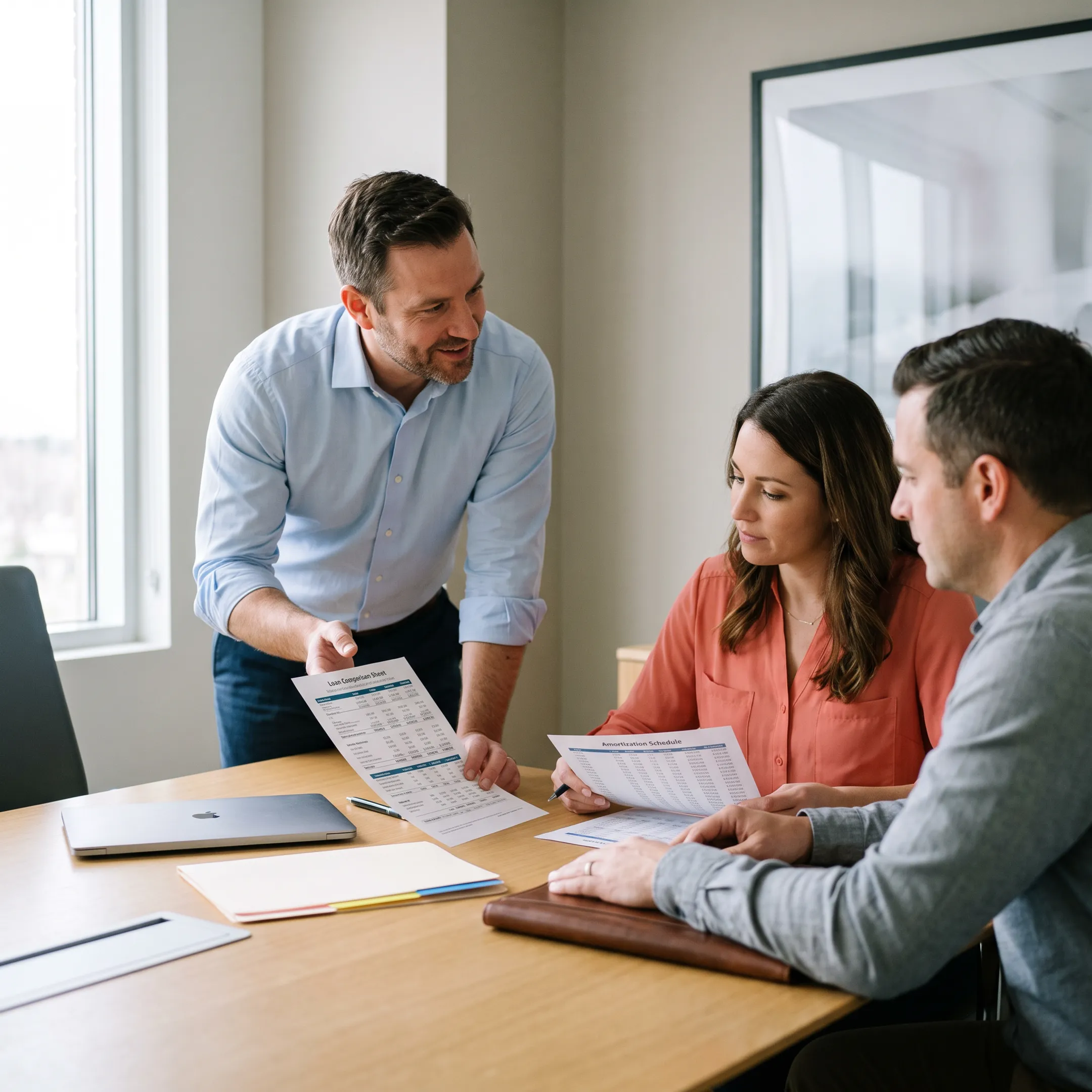 Mortgage professional discussing Florida home financing options with a couple