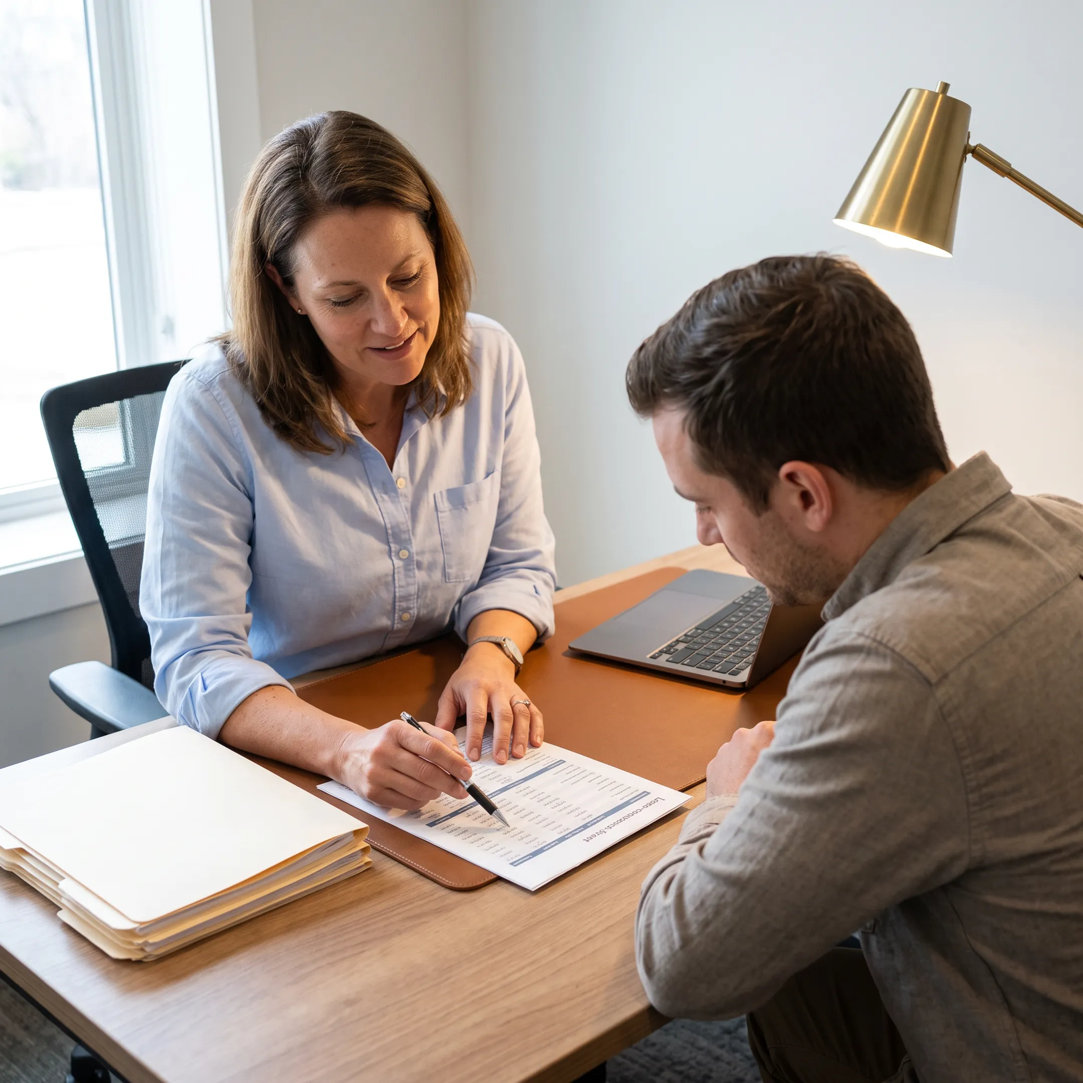 Advisor explaining mobile home mortgage comparison details