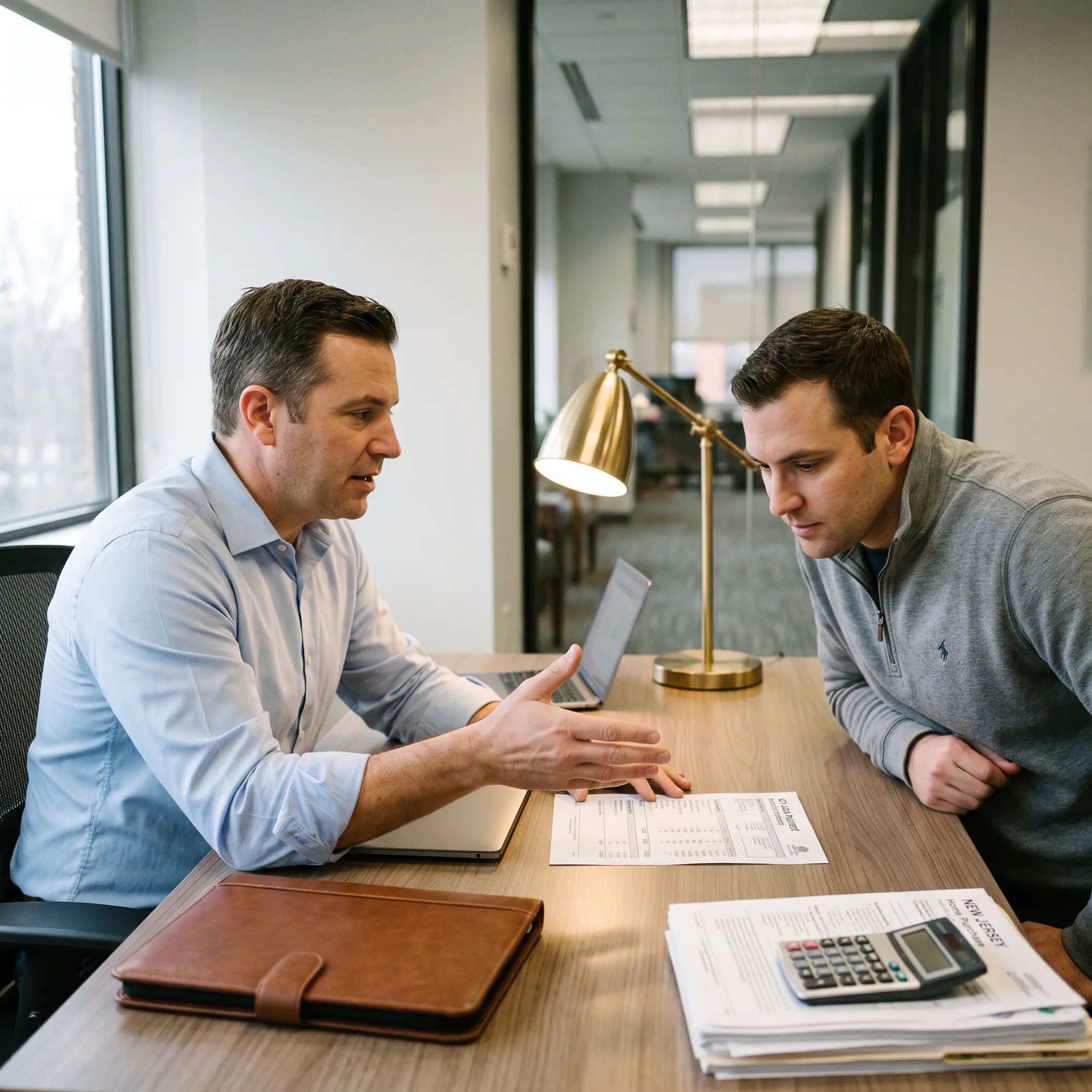 Mortgage advisor explaining VA loan payment estimate to veteran