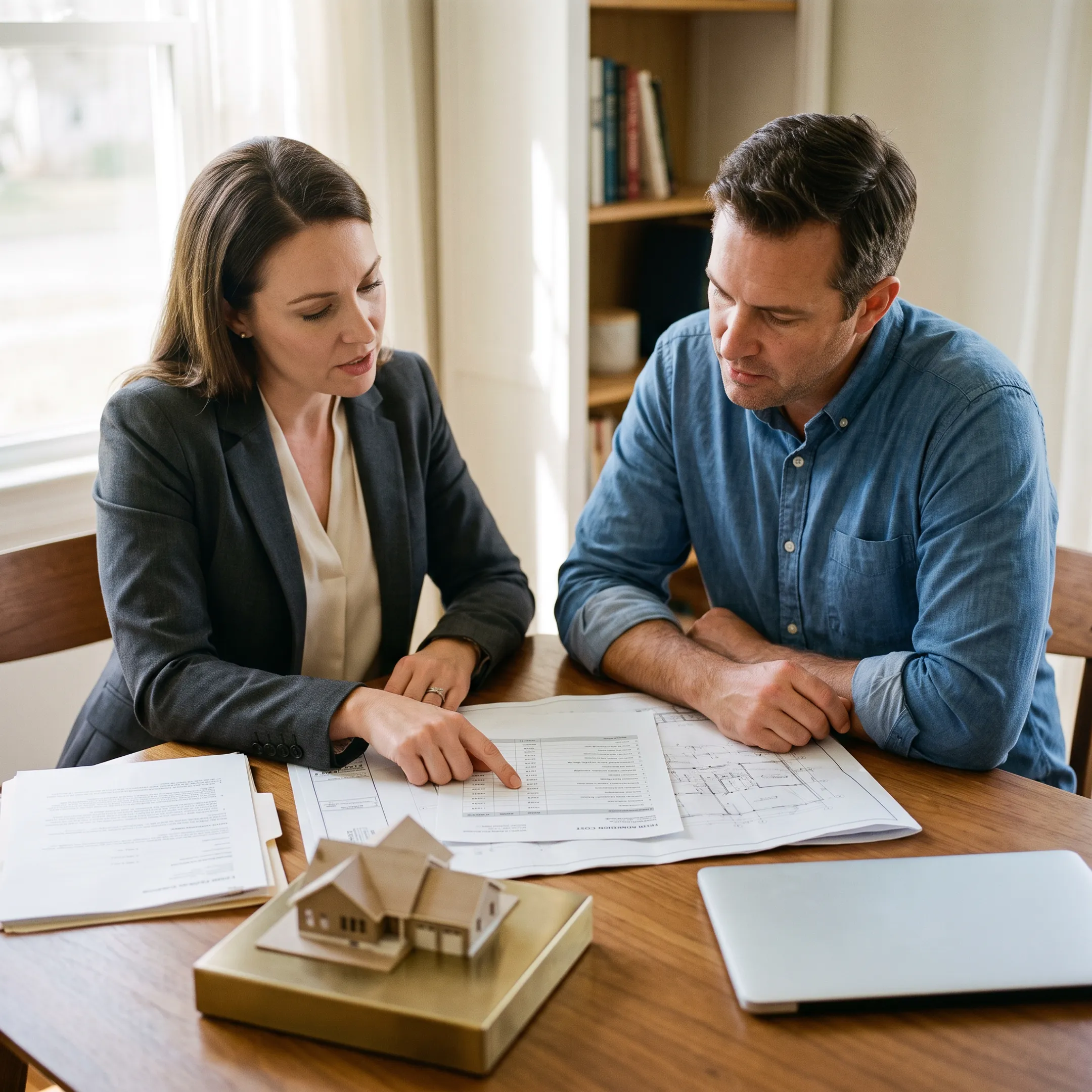 Homeowner and mortgage advisor comparing renovation financing plans