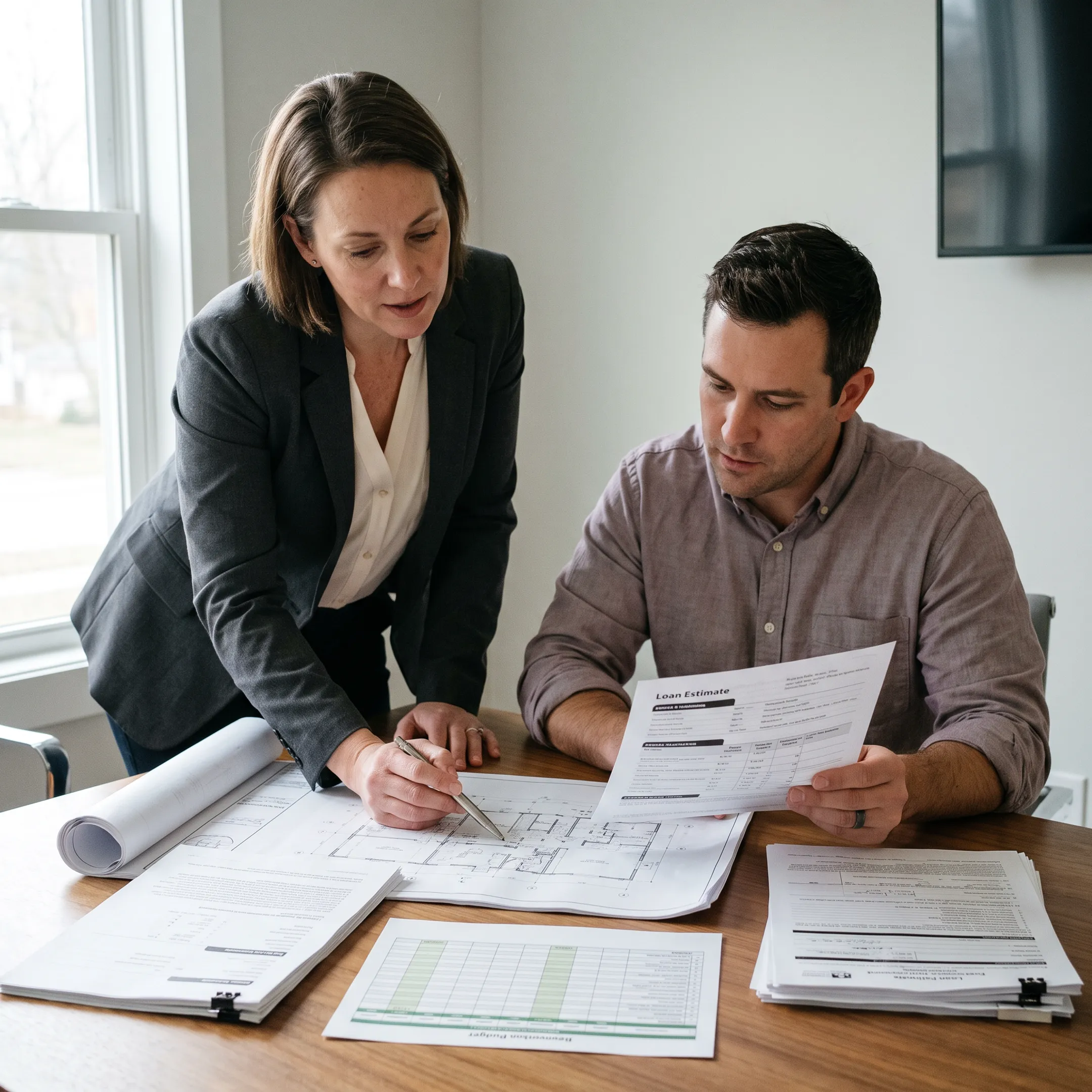 California homeowner reviewing construction loan options with a mortgage advisor