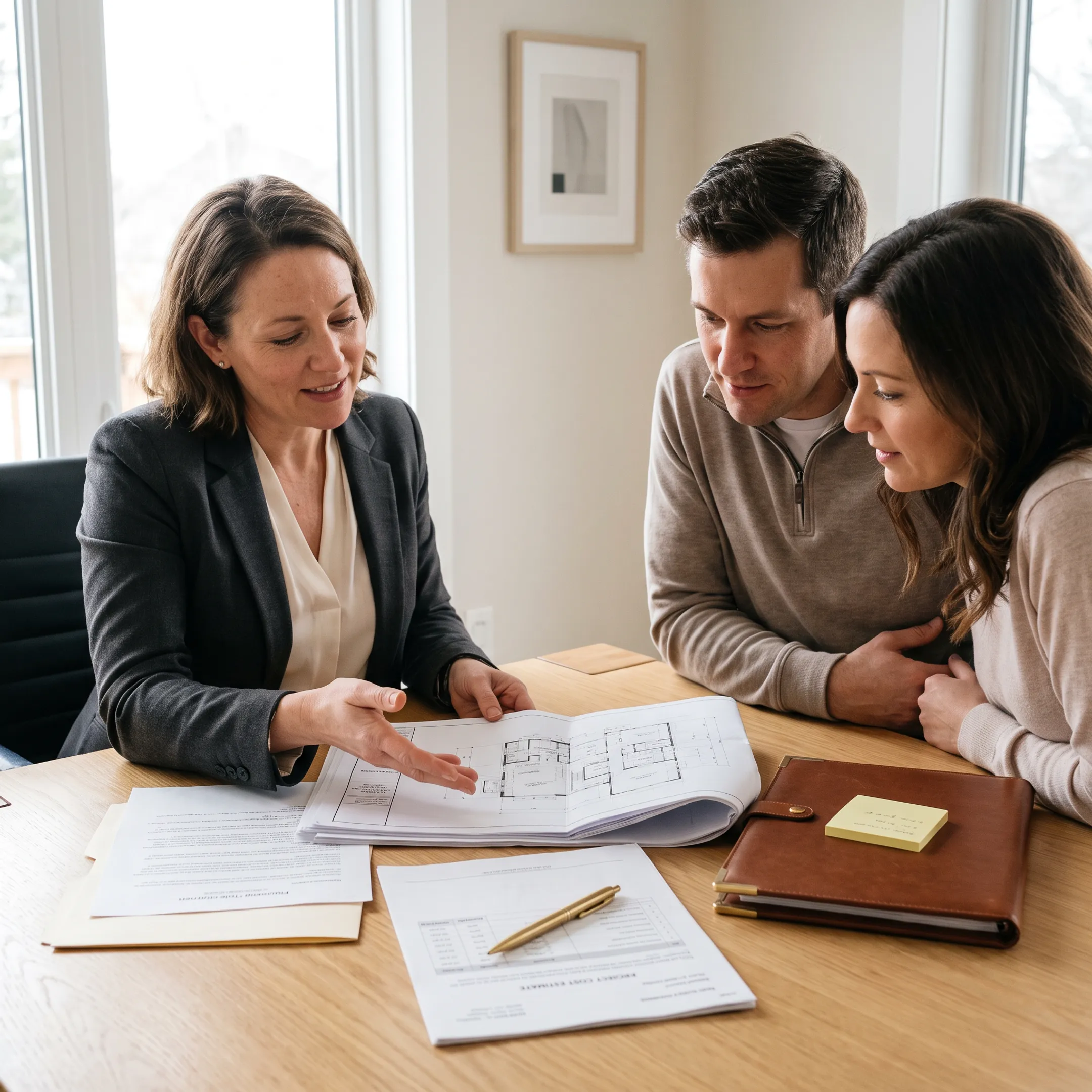 Mortgage advisor explaining construction financing to a California homeowner