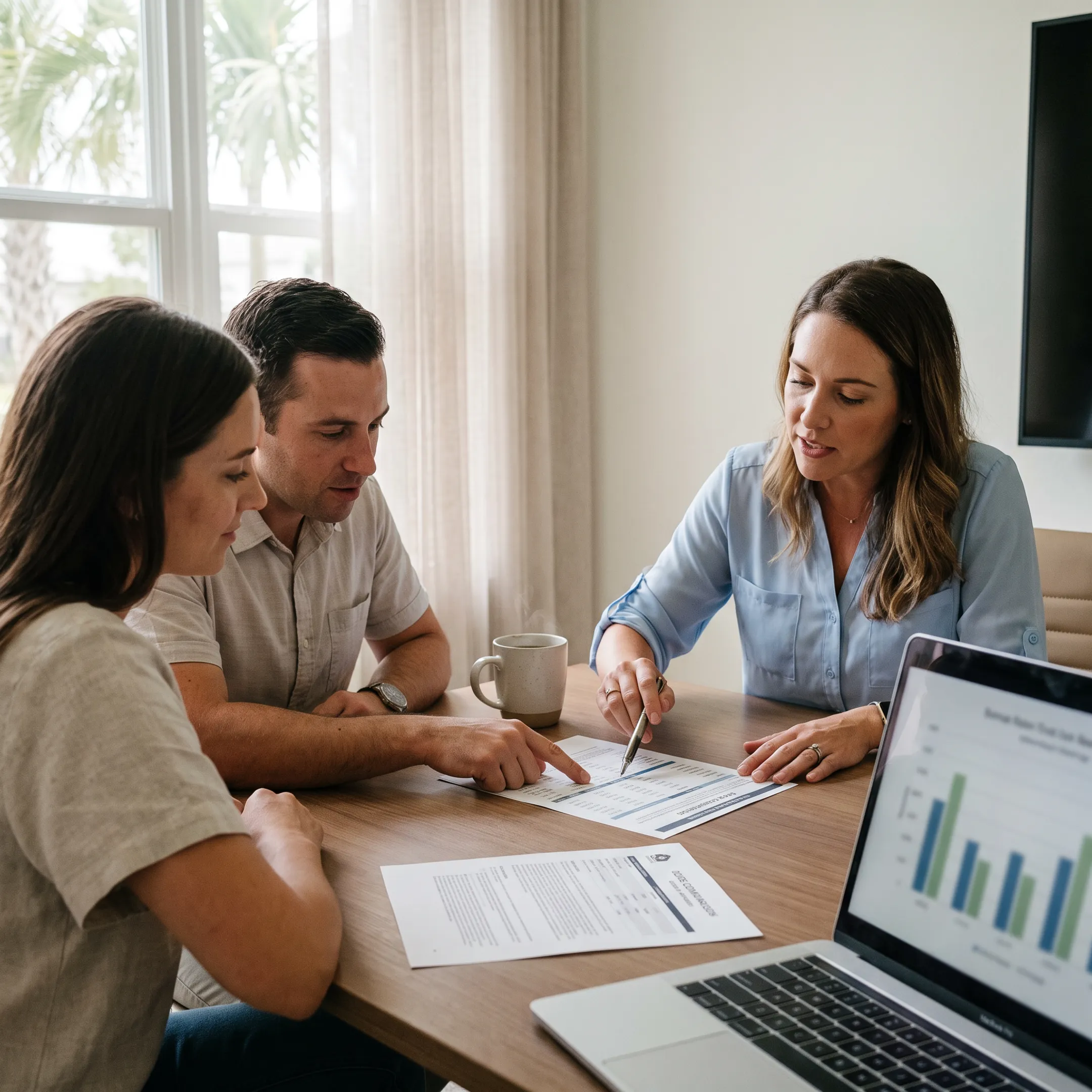 Advisor comparing mortgage loan options and estimated closing costs