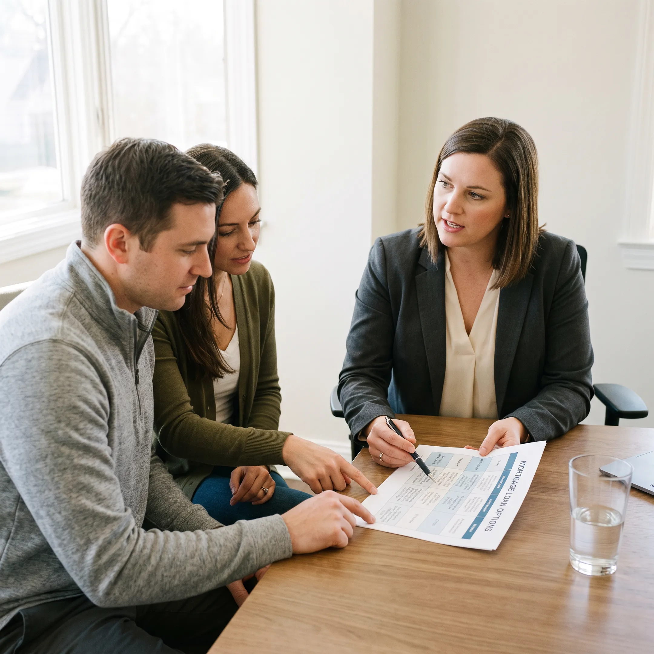 Advisor explaining differences between FHA, VA, and USDA mortgage programs