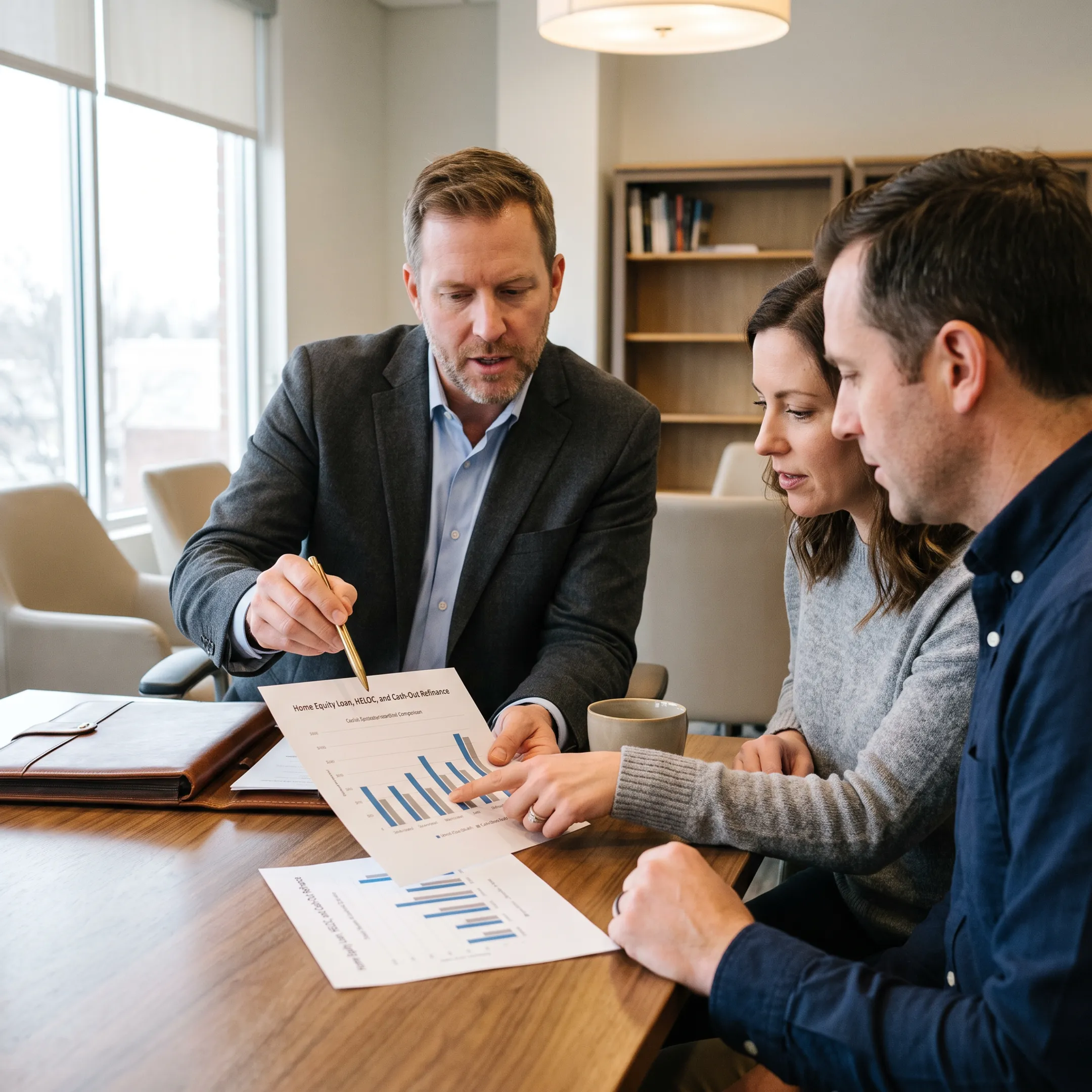 Advisor explaining home equity financing choices to Pennsylvania homeowners