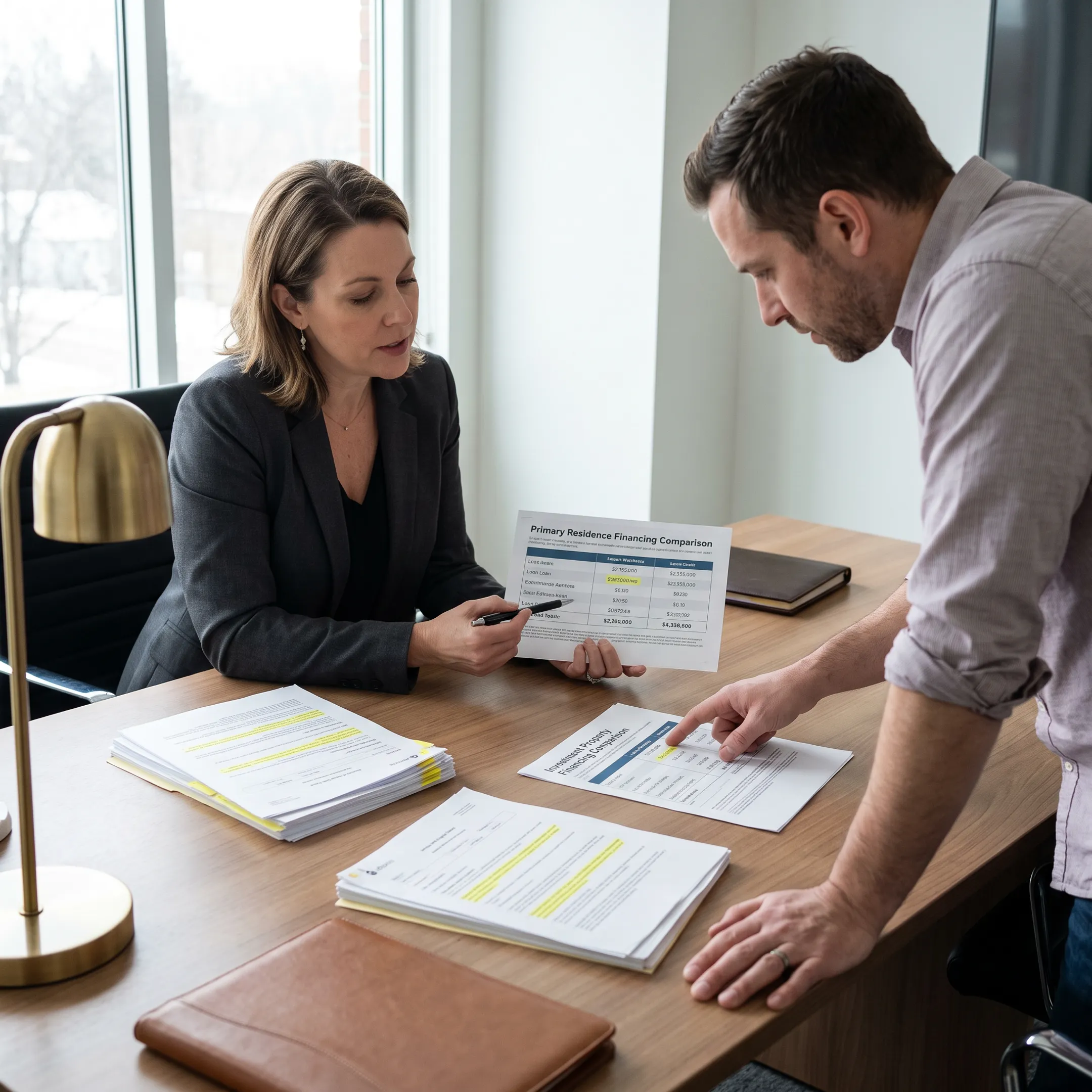 Borrower comparing mortgage options for a primary home and rental property