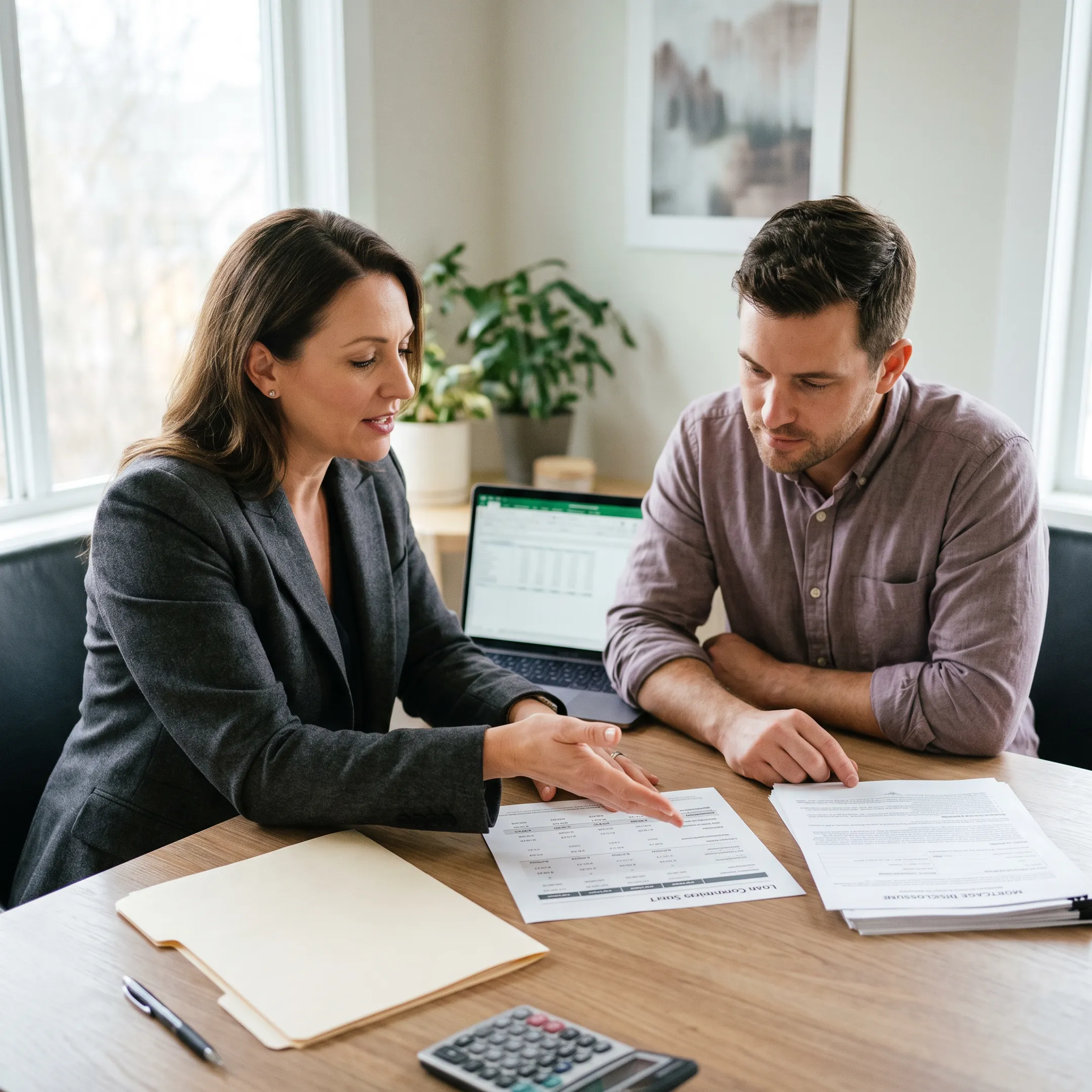 Mortgage broker meeting with Santa Rosa homebuyer reviewing loan options