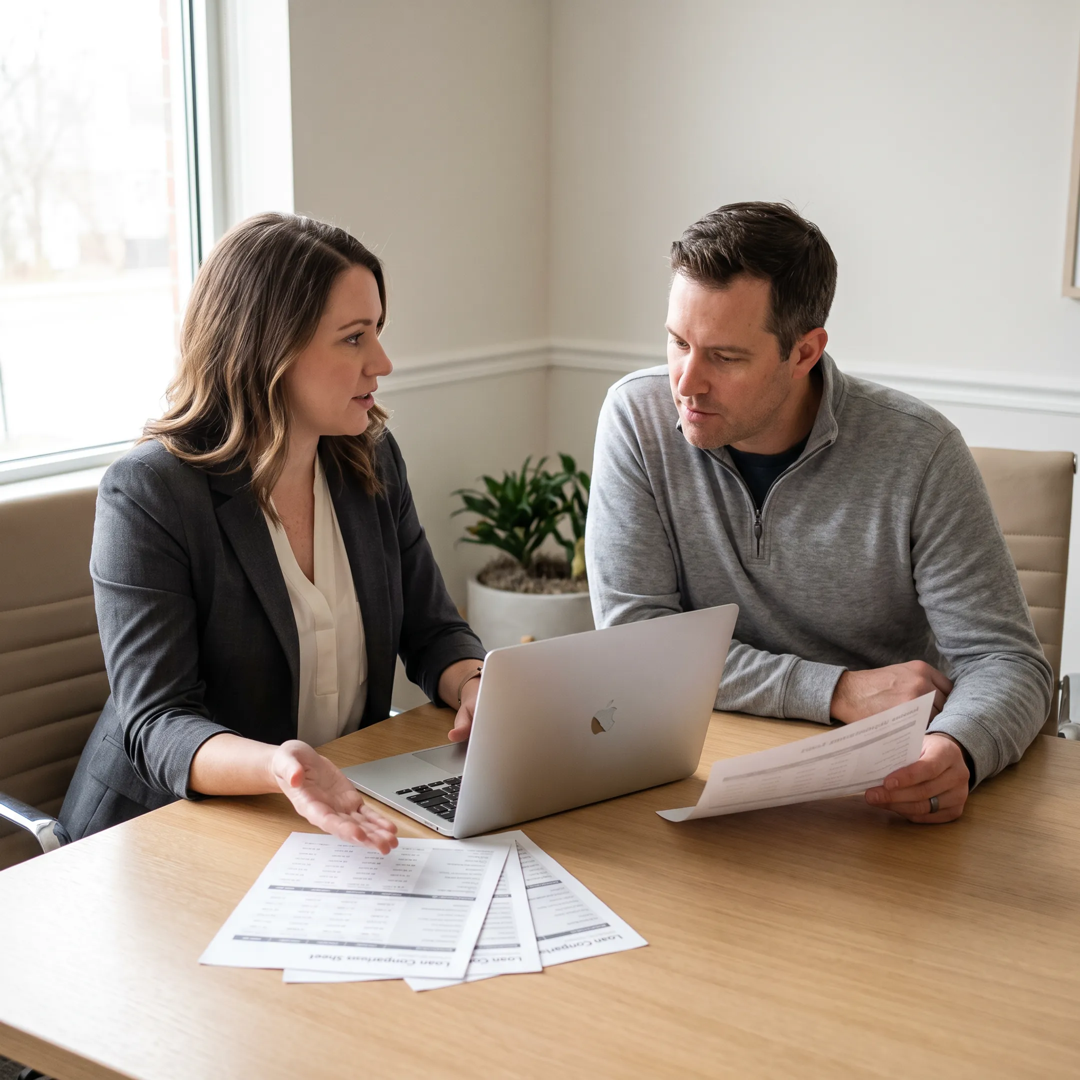 Advisor comparing mortgage choices with California homebuyer