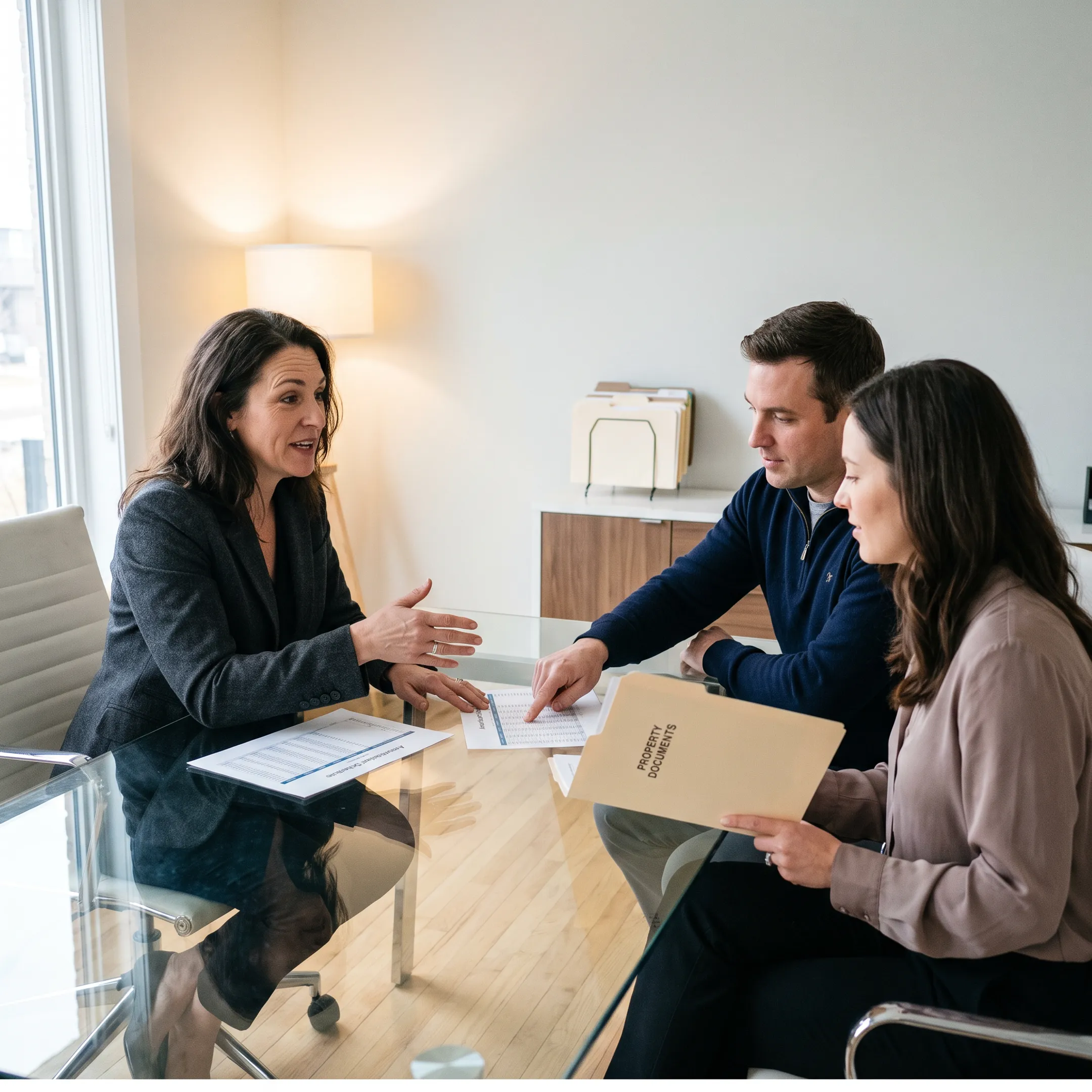 Advisor explaining jumbo mortgage options to a New Jersey couple