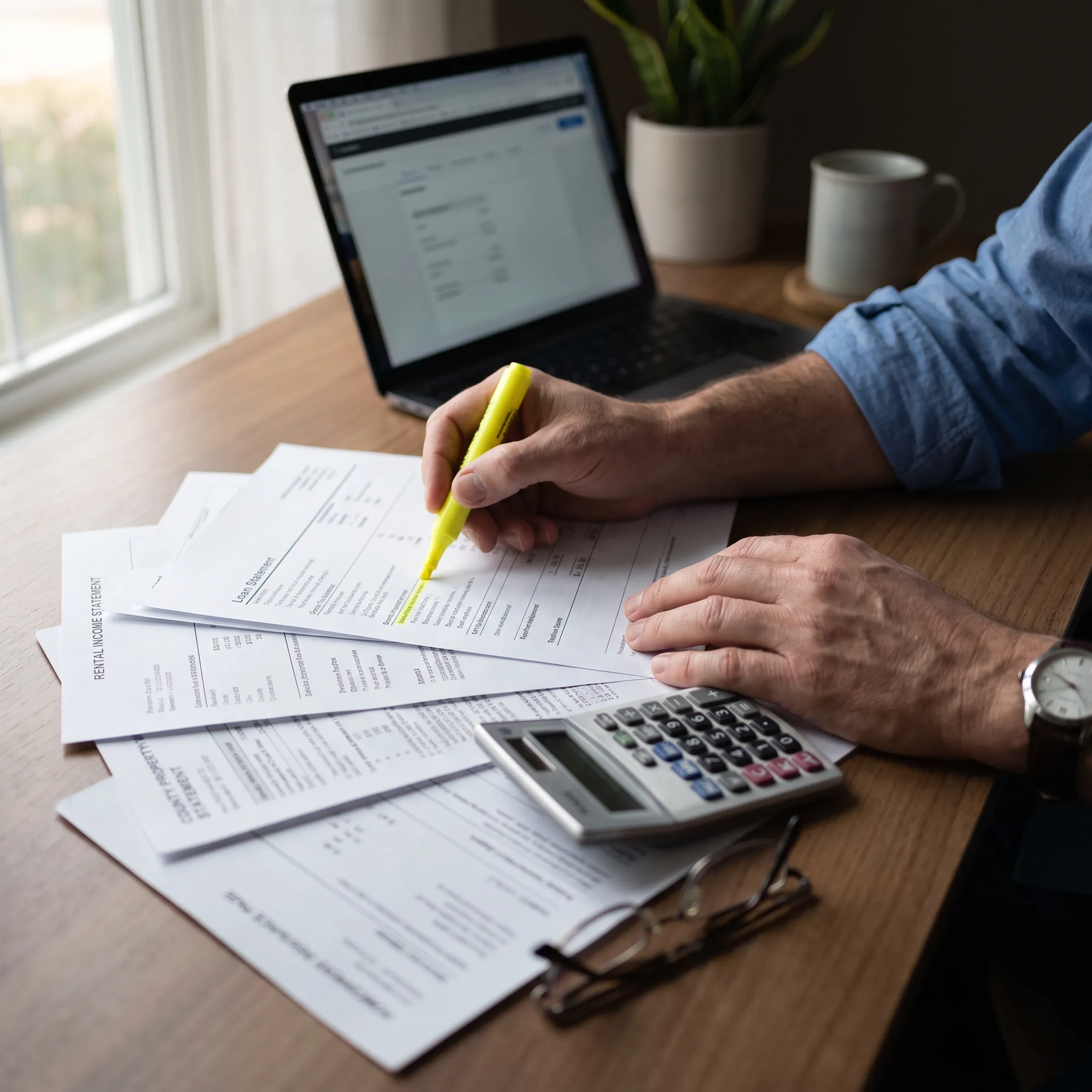 Calculator and rental property documents used to estimate DSCR loan payments