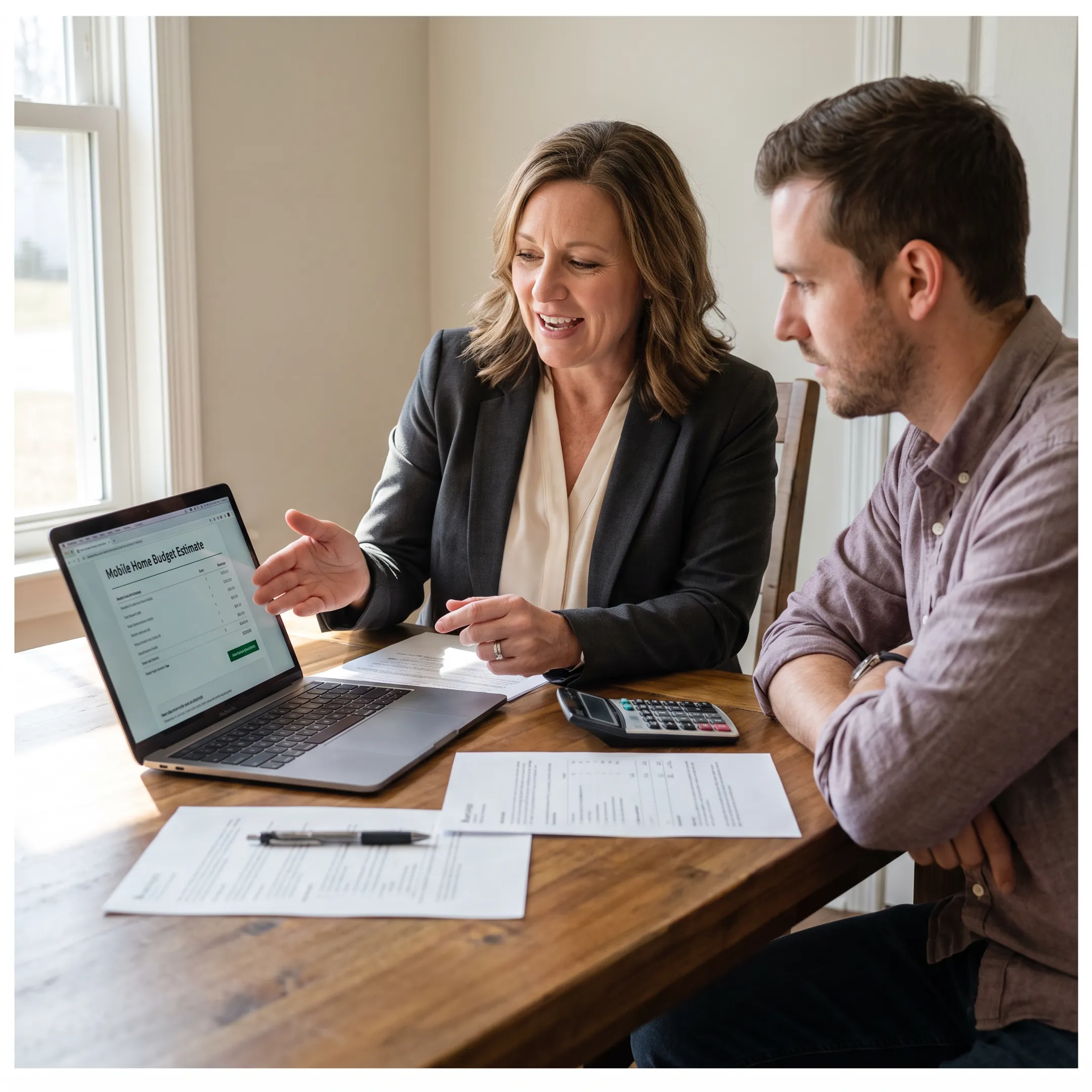 Mortgage advisor explaining a mobile home budget estimate