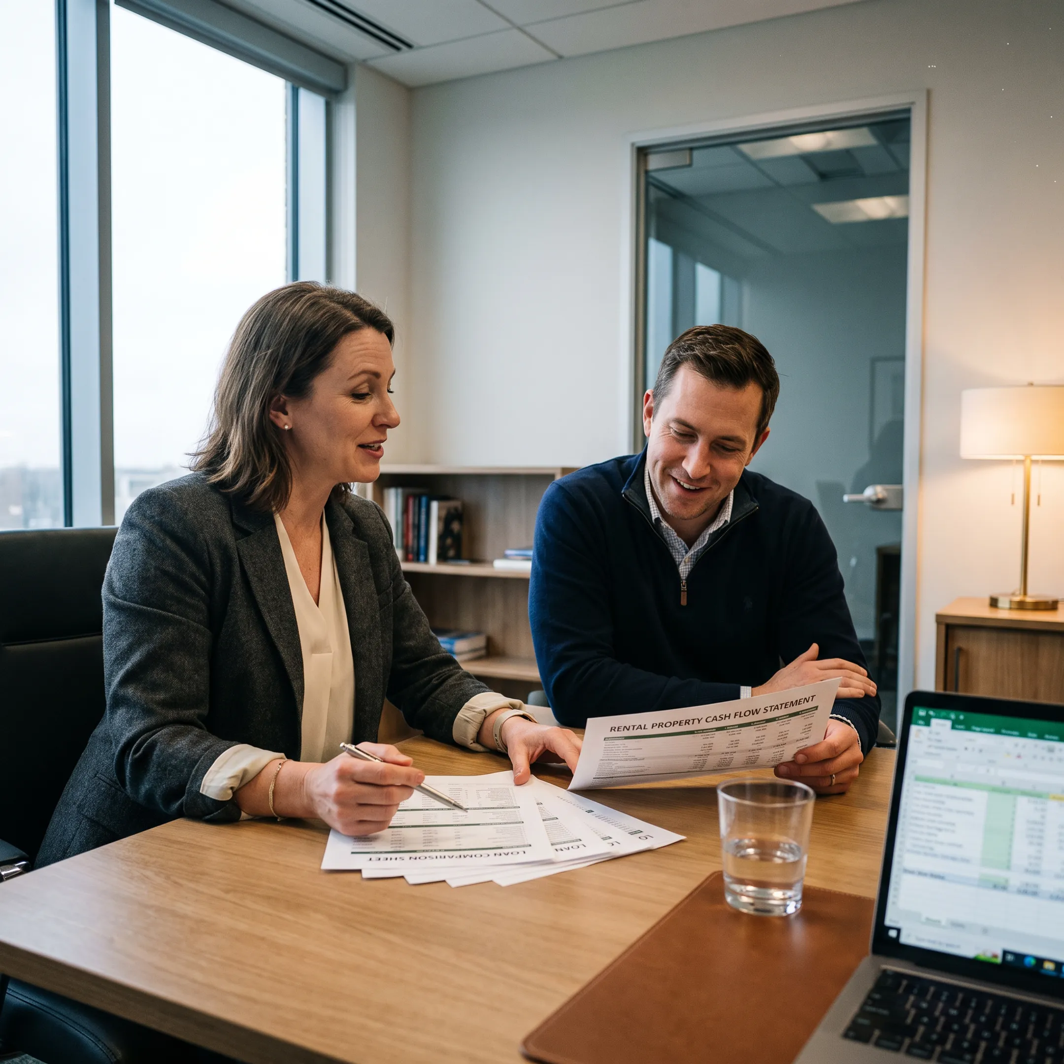 Investor reviewing DSCR loan options with mortgage advisor
