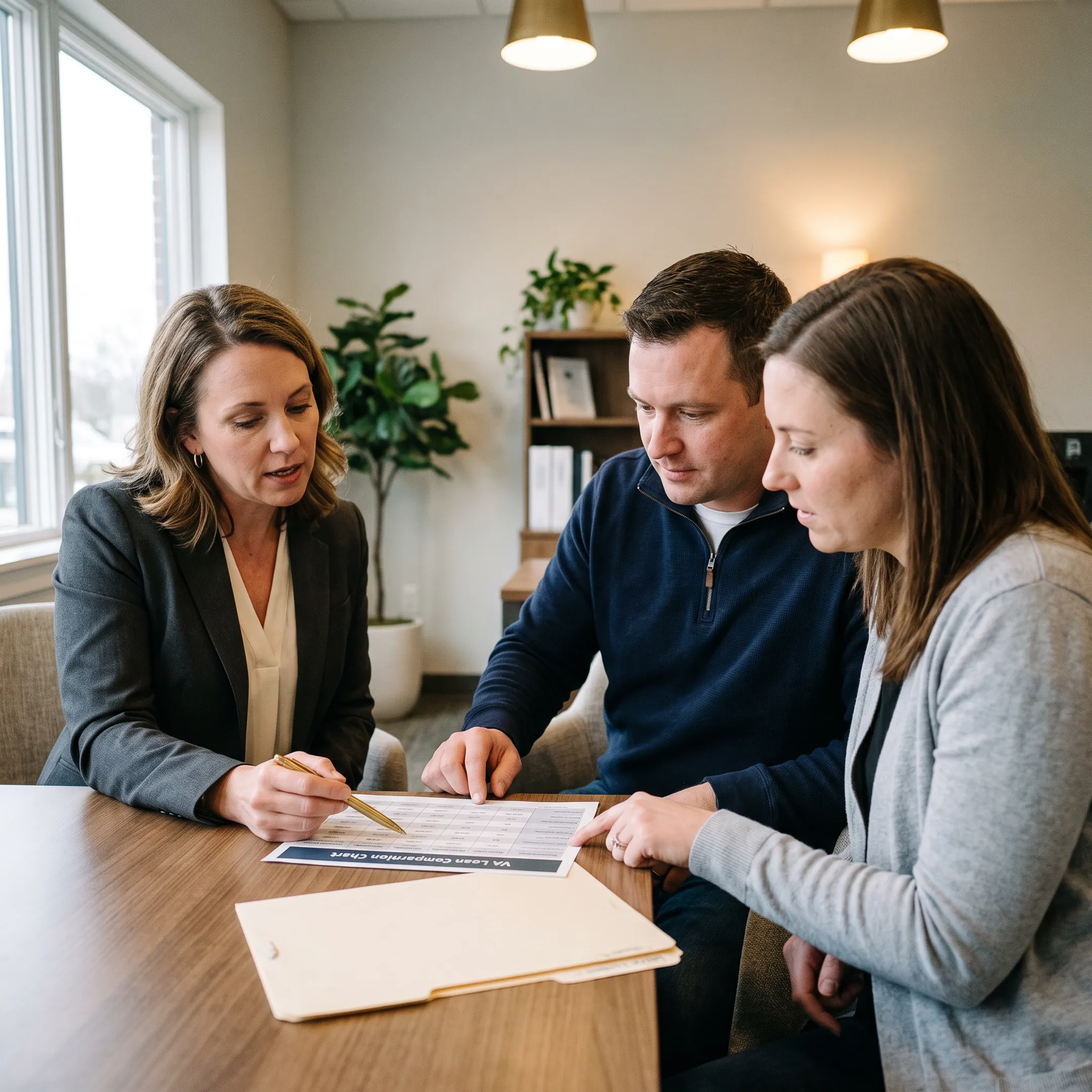 Mortgage advisor explaining veteran home loan comparison