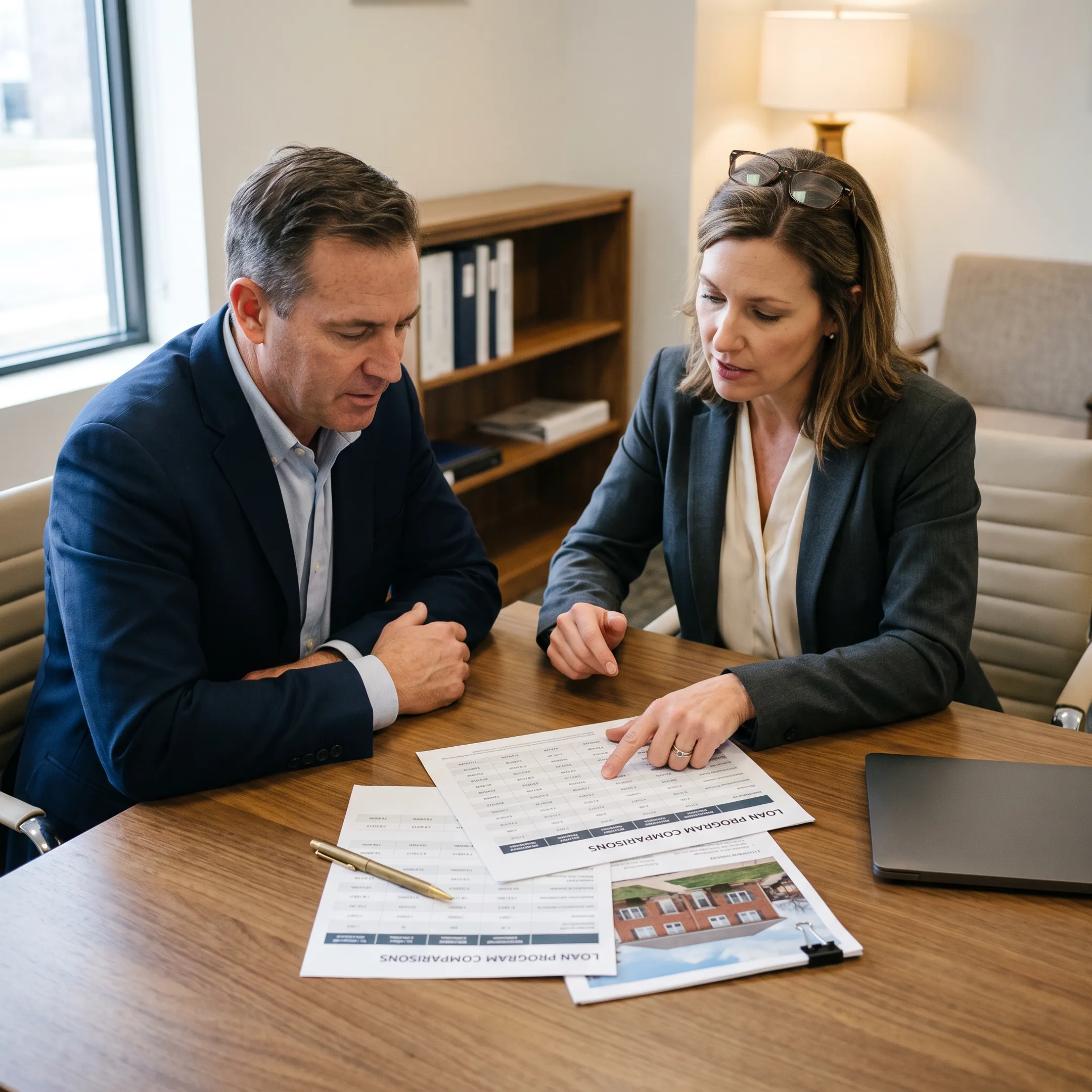 Mortgage advisor explaining investment property financing options