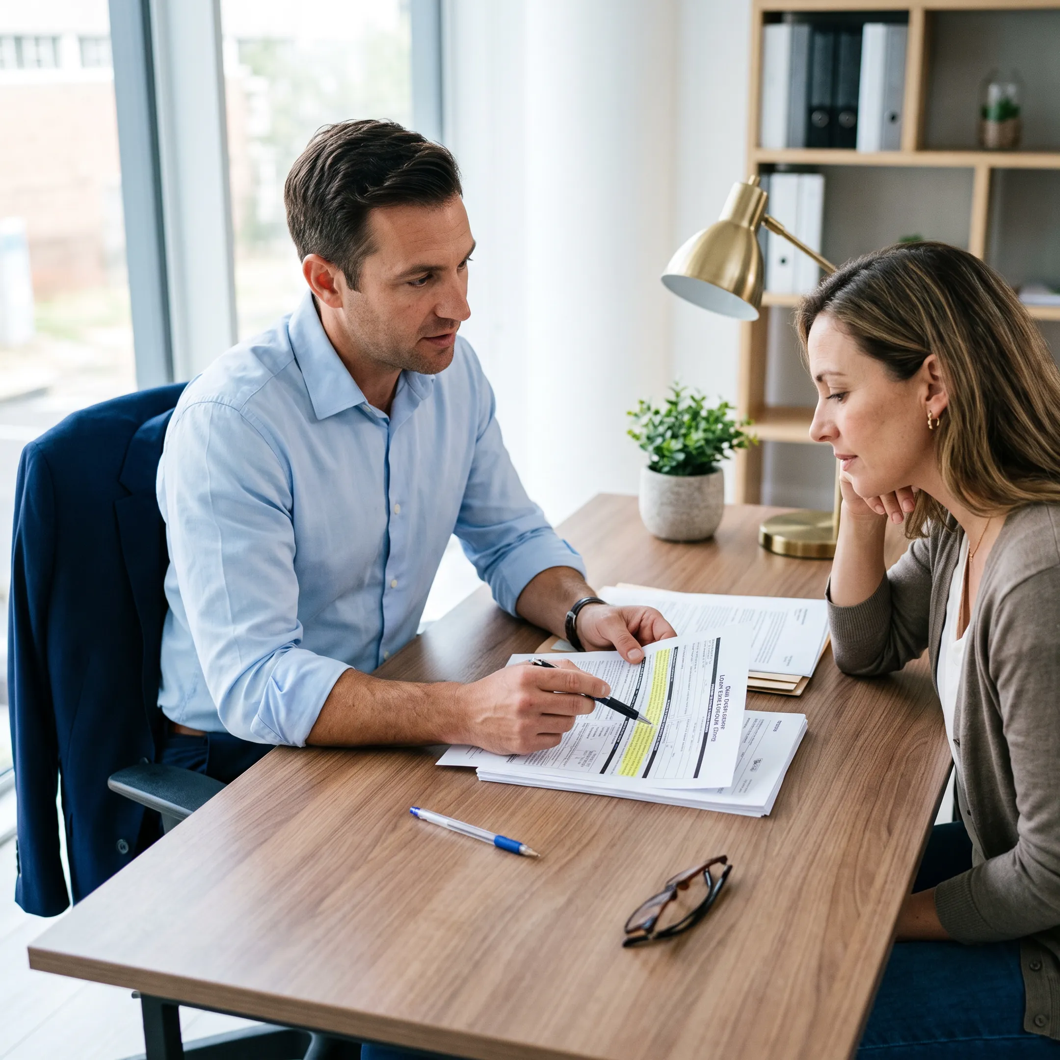 Homeowner reviewing cash-out refinance documents with a mortgage advisor