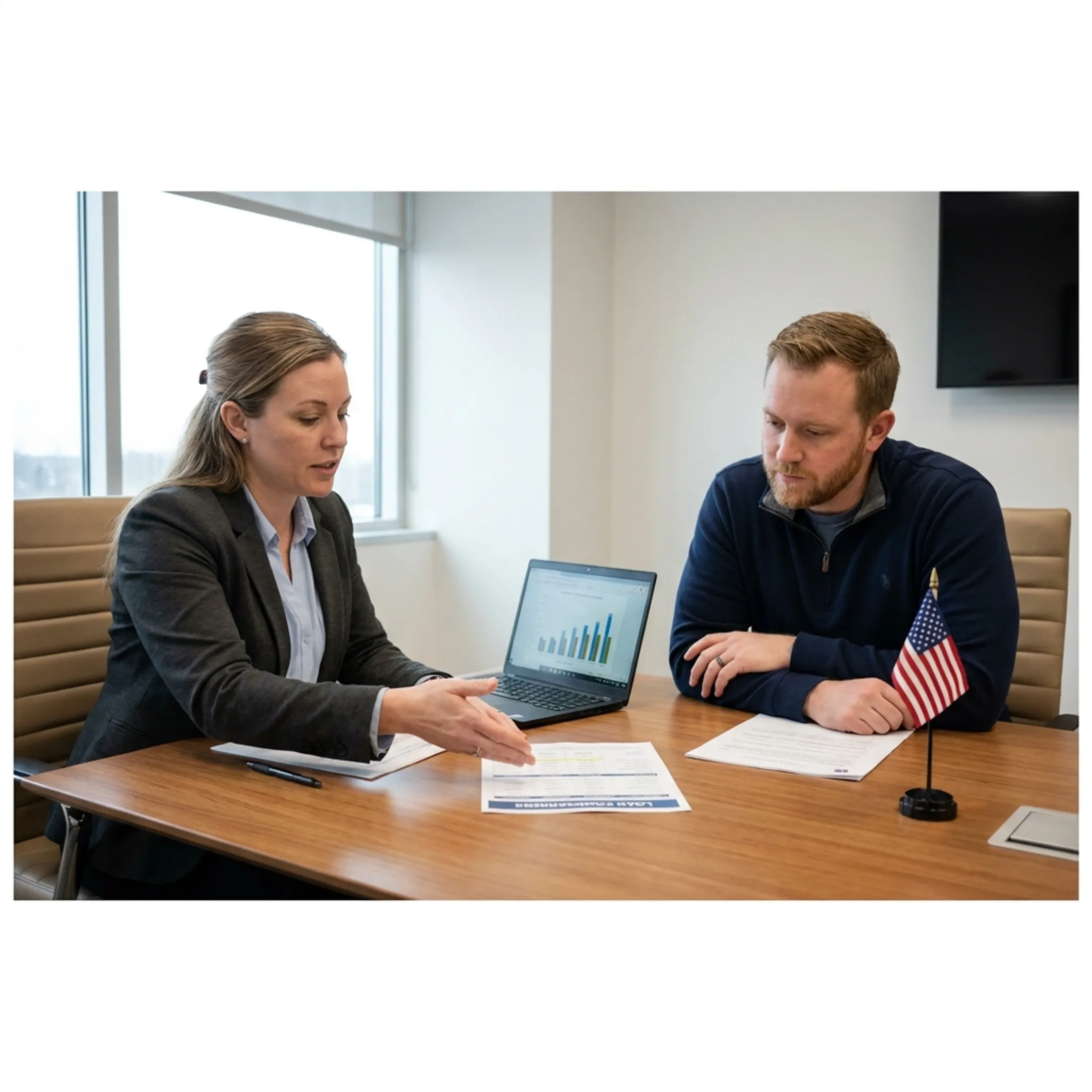 Advisor explaining VA mortgage options to a military borrower