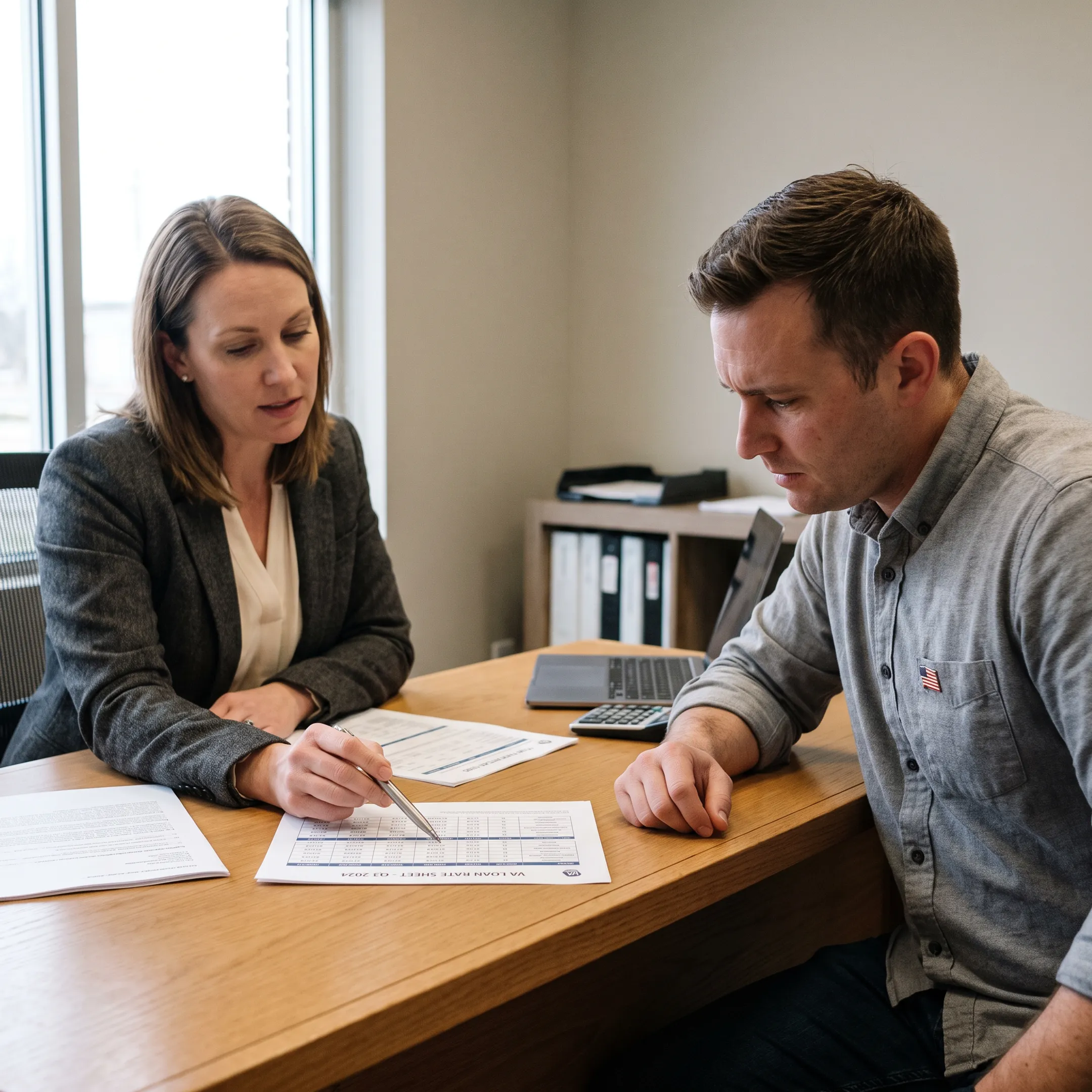 Advisor comparing VA mortgage rates and loan features