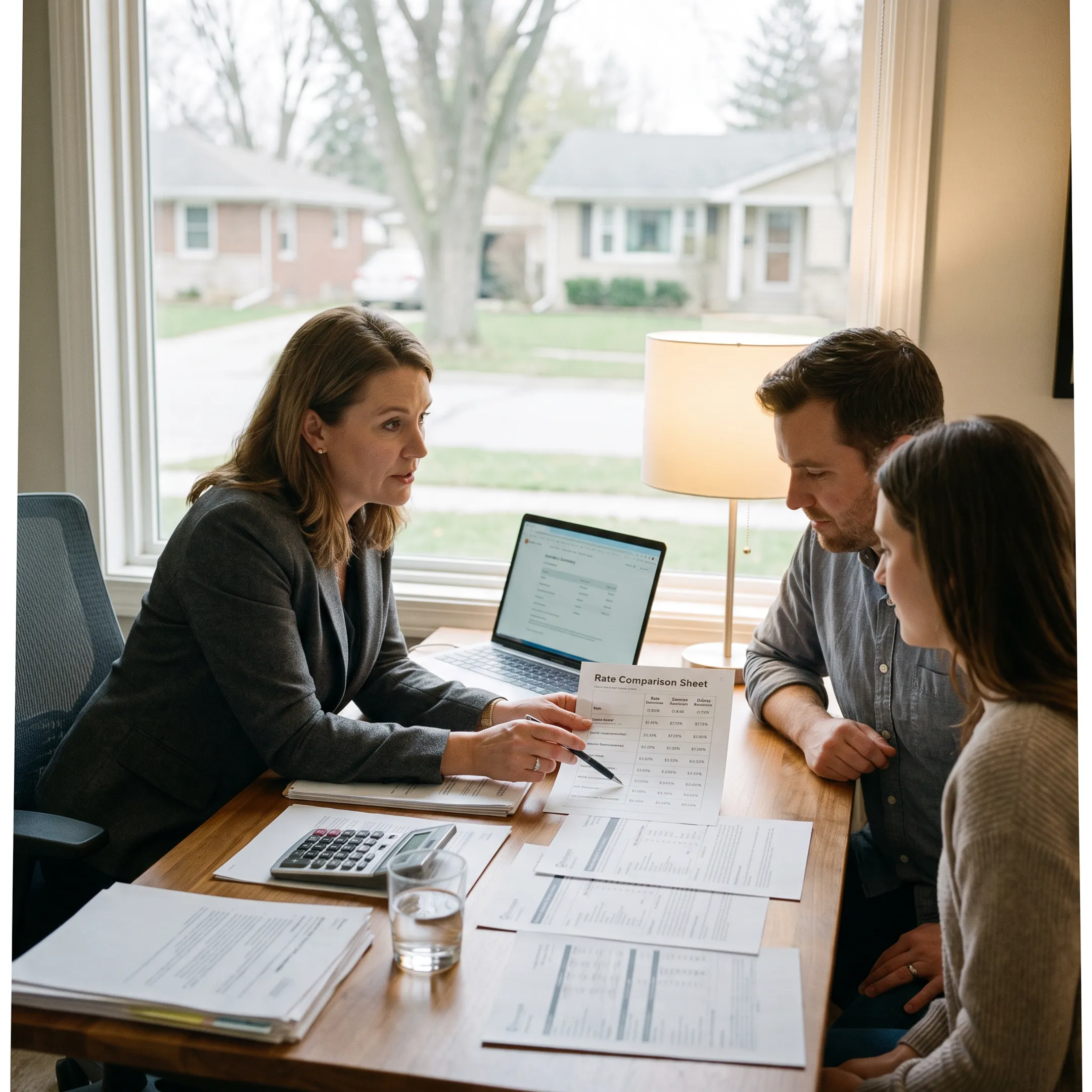Mortgage advisor reviewing Atlanta home financing documents with a couple