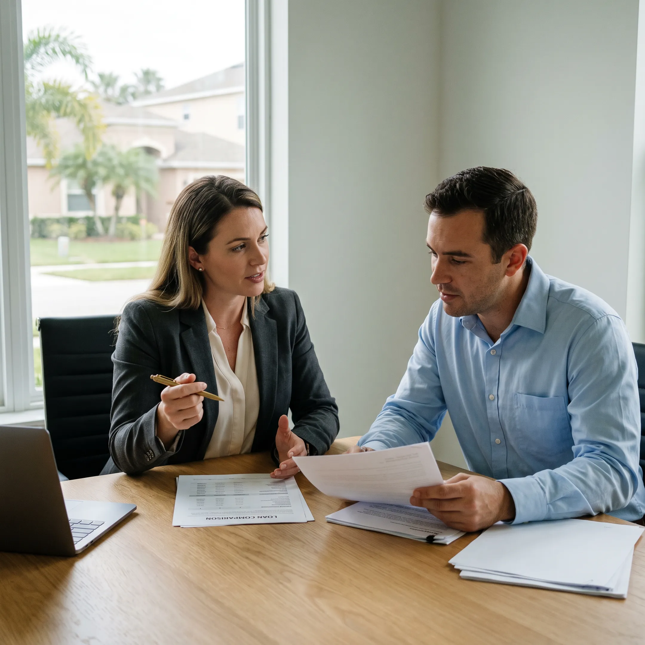 Mortgage professional reviewing home financing options with a Tampa homebuyer