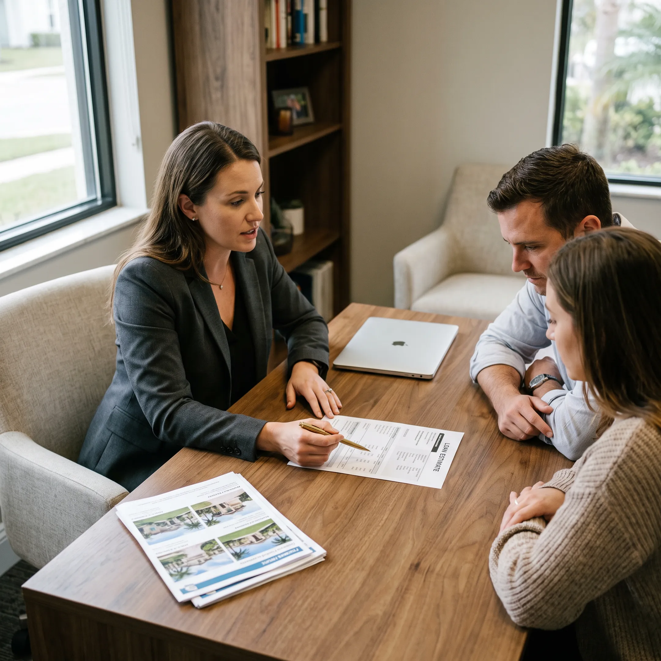 Mortgage professional reviewing Miami-Dade home loan documents with a prospective homebuyer