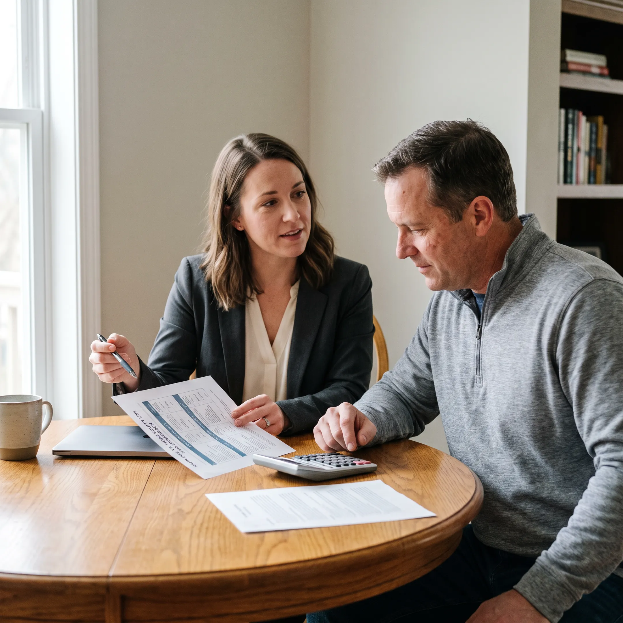 Mortgage advisor explaining cash-out refinance and HELOC differences