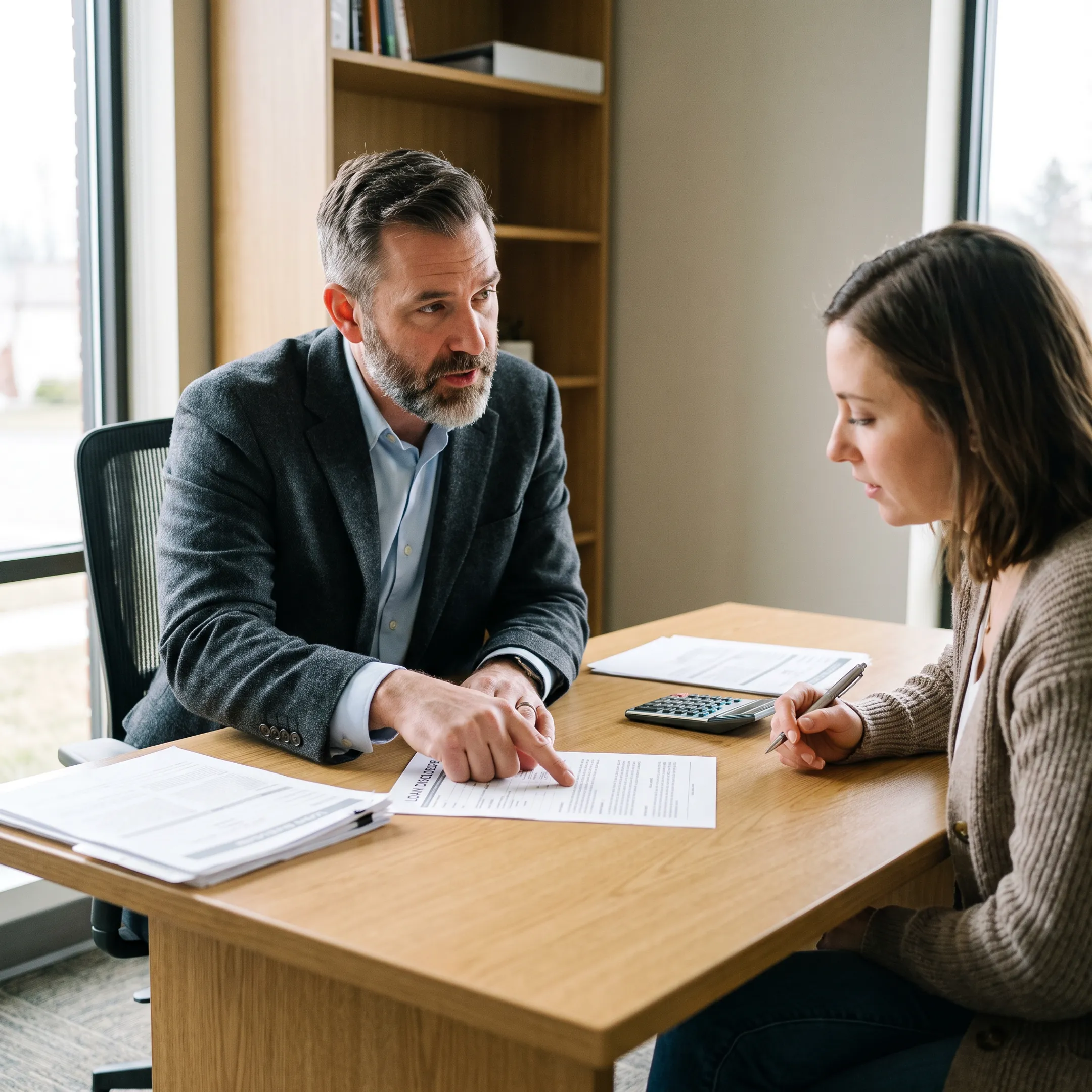 Advisor explaining mortgage costs and loan options to a California homebuyer