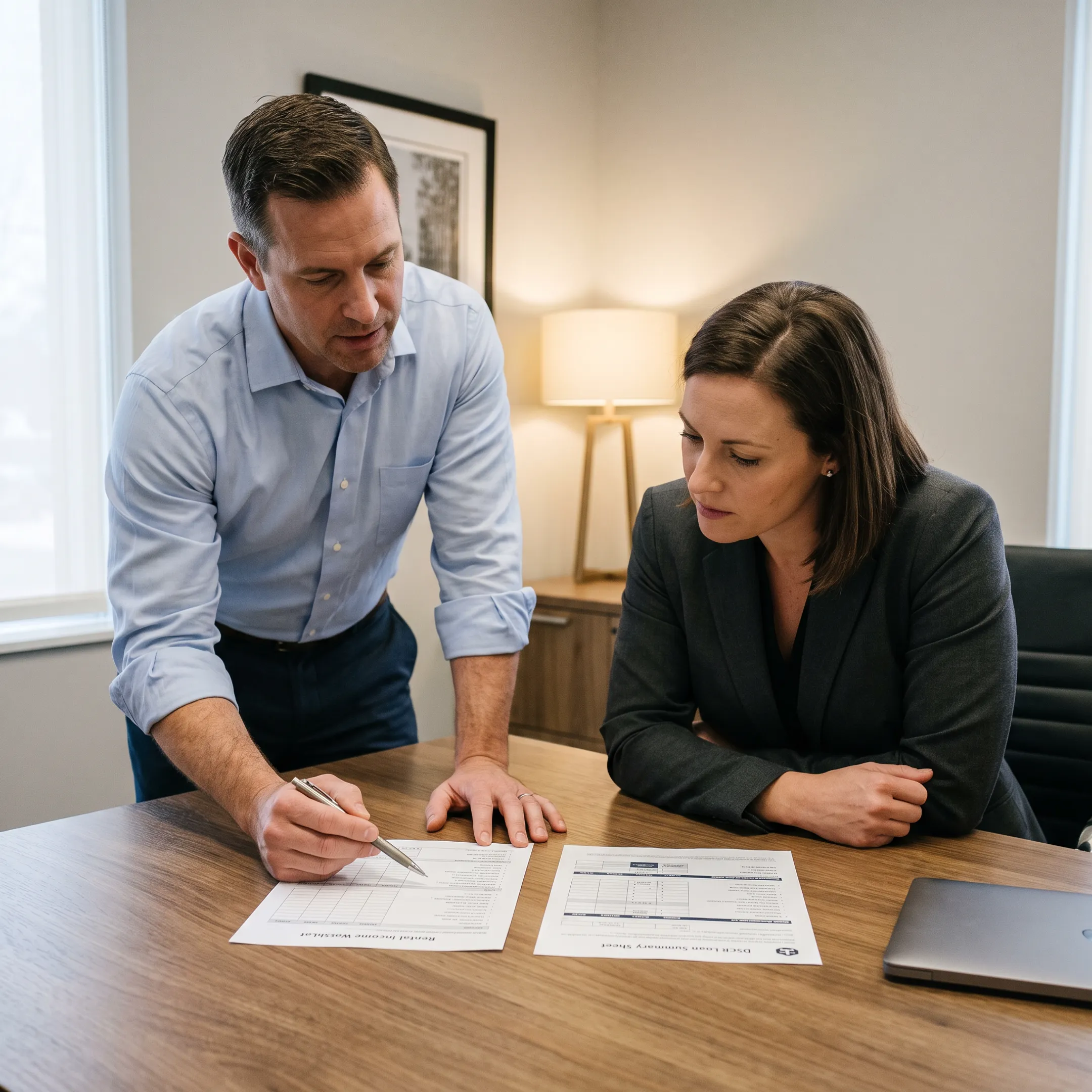 Mortgage advisor explaining DSCR investment property financing