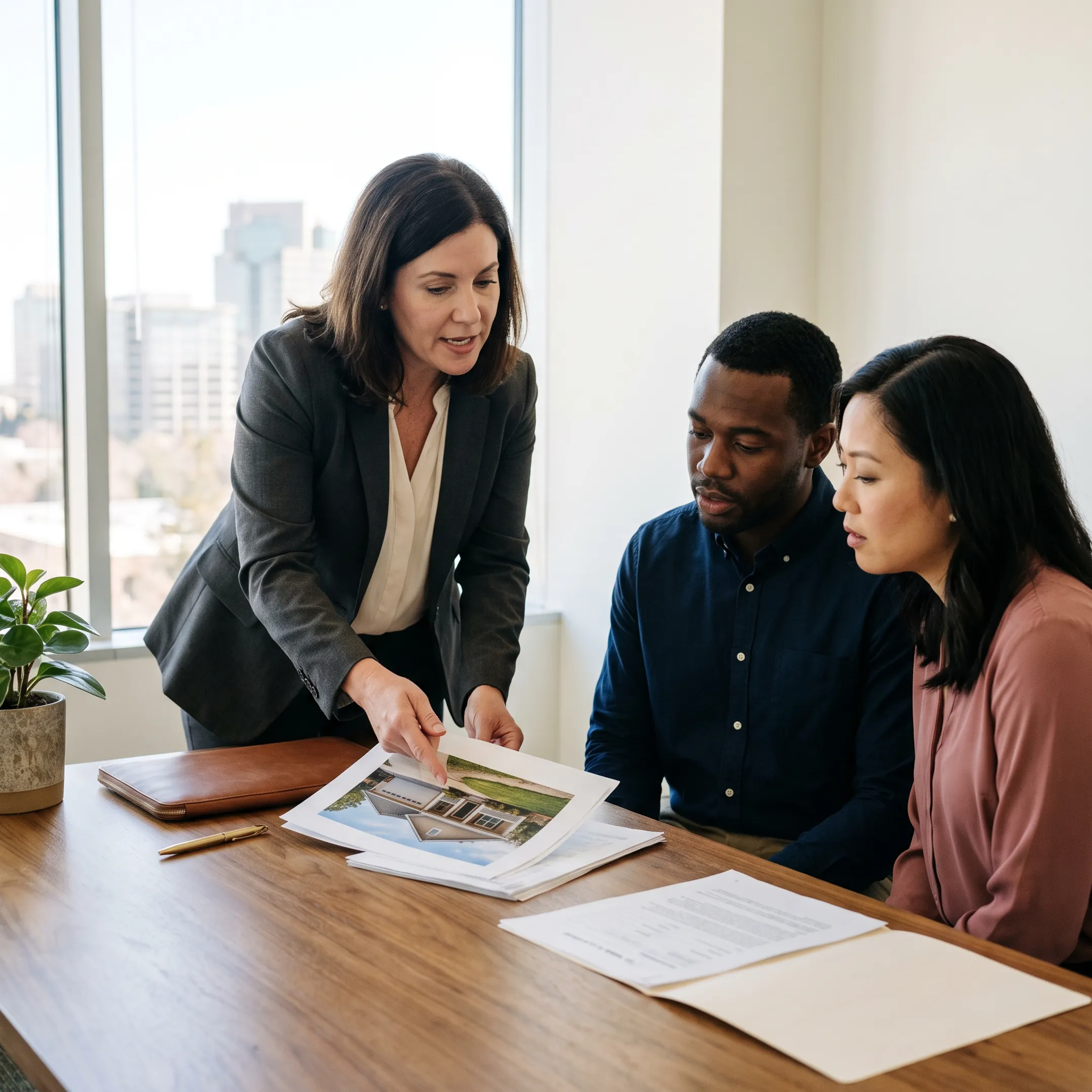 Mortgage professional reviewing home loan documents with Sacramento homebuyers