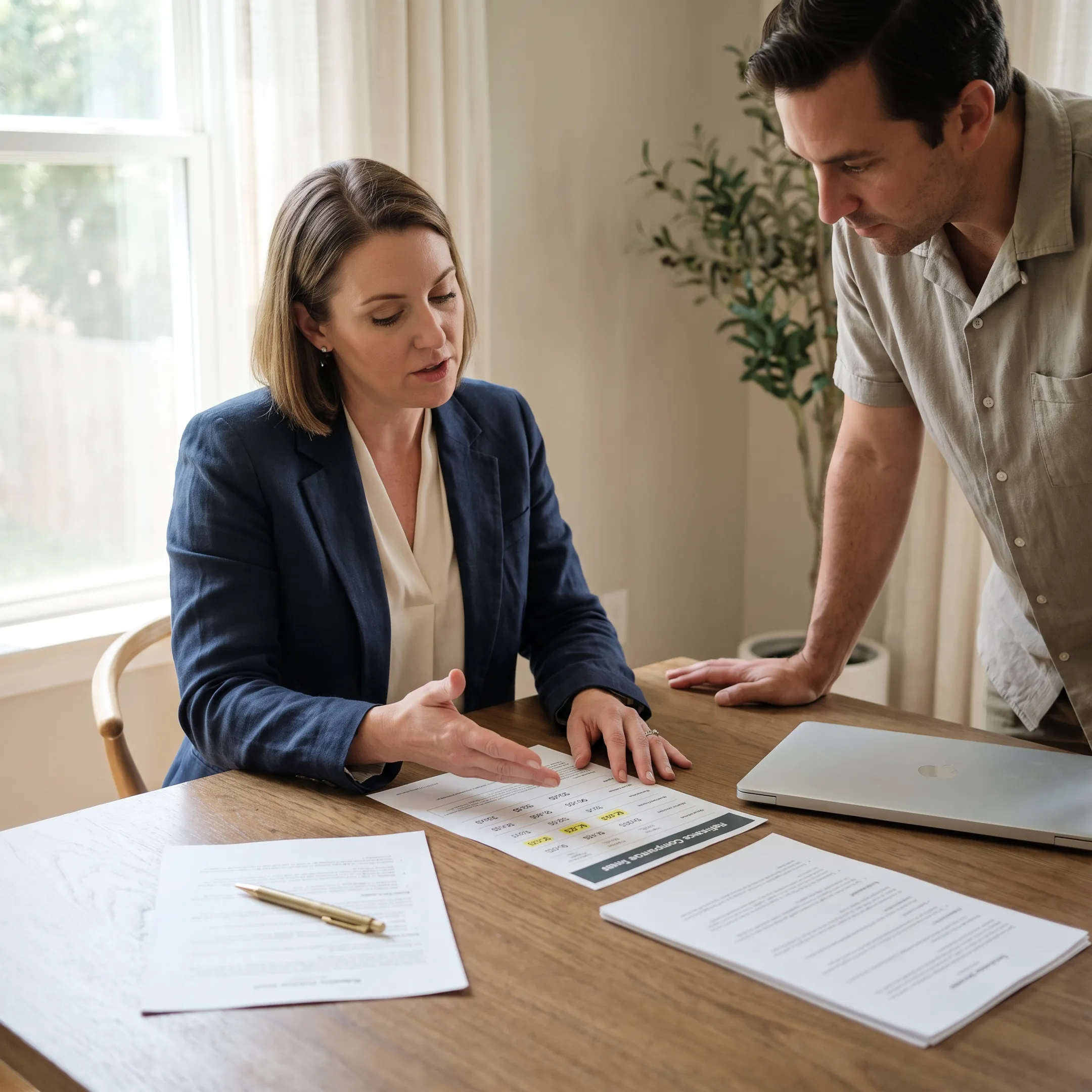 Advisor explaining mortgage refinance options to a Florida homeowner