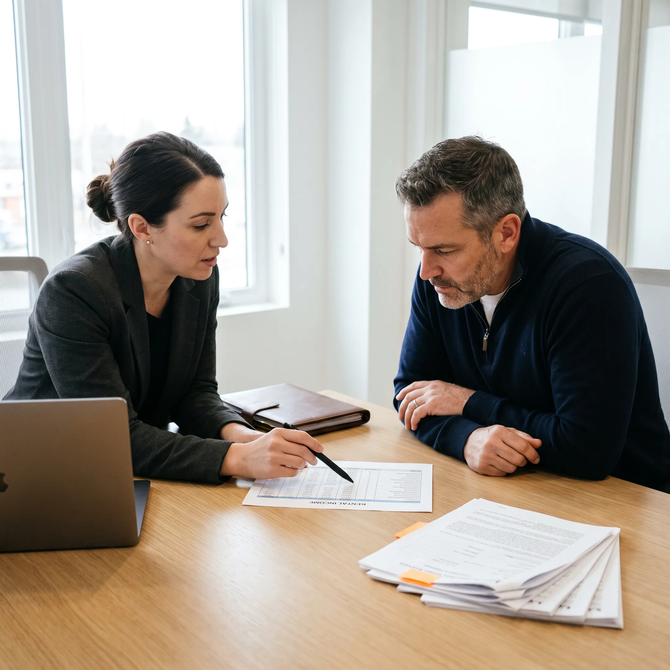 Investor reviewing Florida rental property finances with a mortgage professional