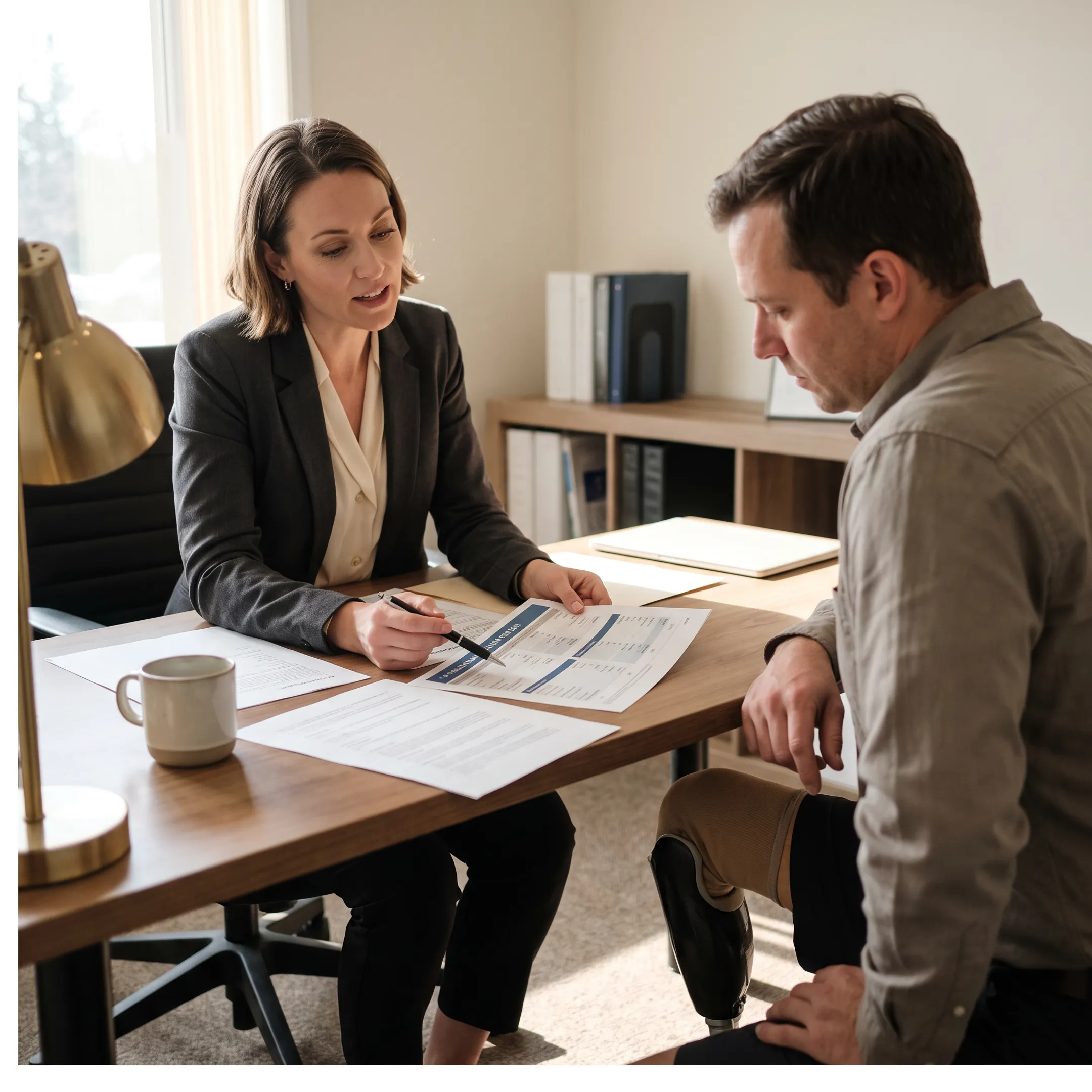 Disabled veteran reviewing VA mortgage options with a lending professional