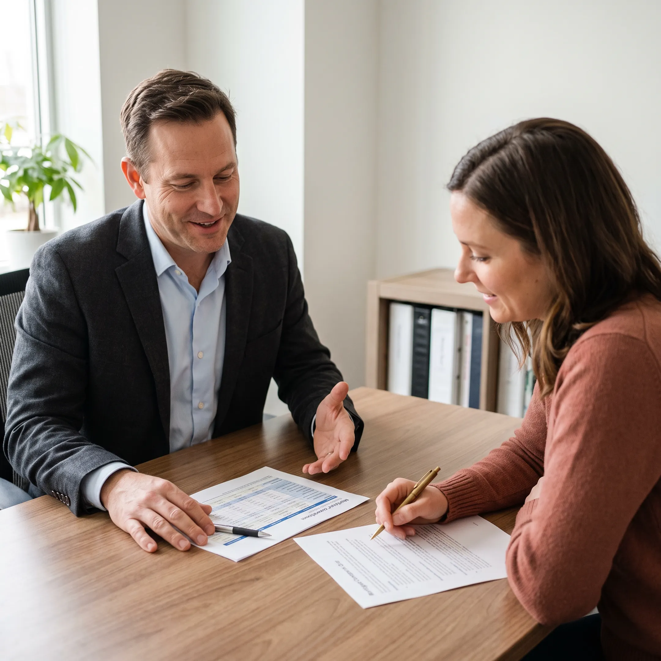 Advisor explaining mortgage choices to a homebuyer