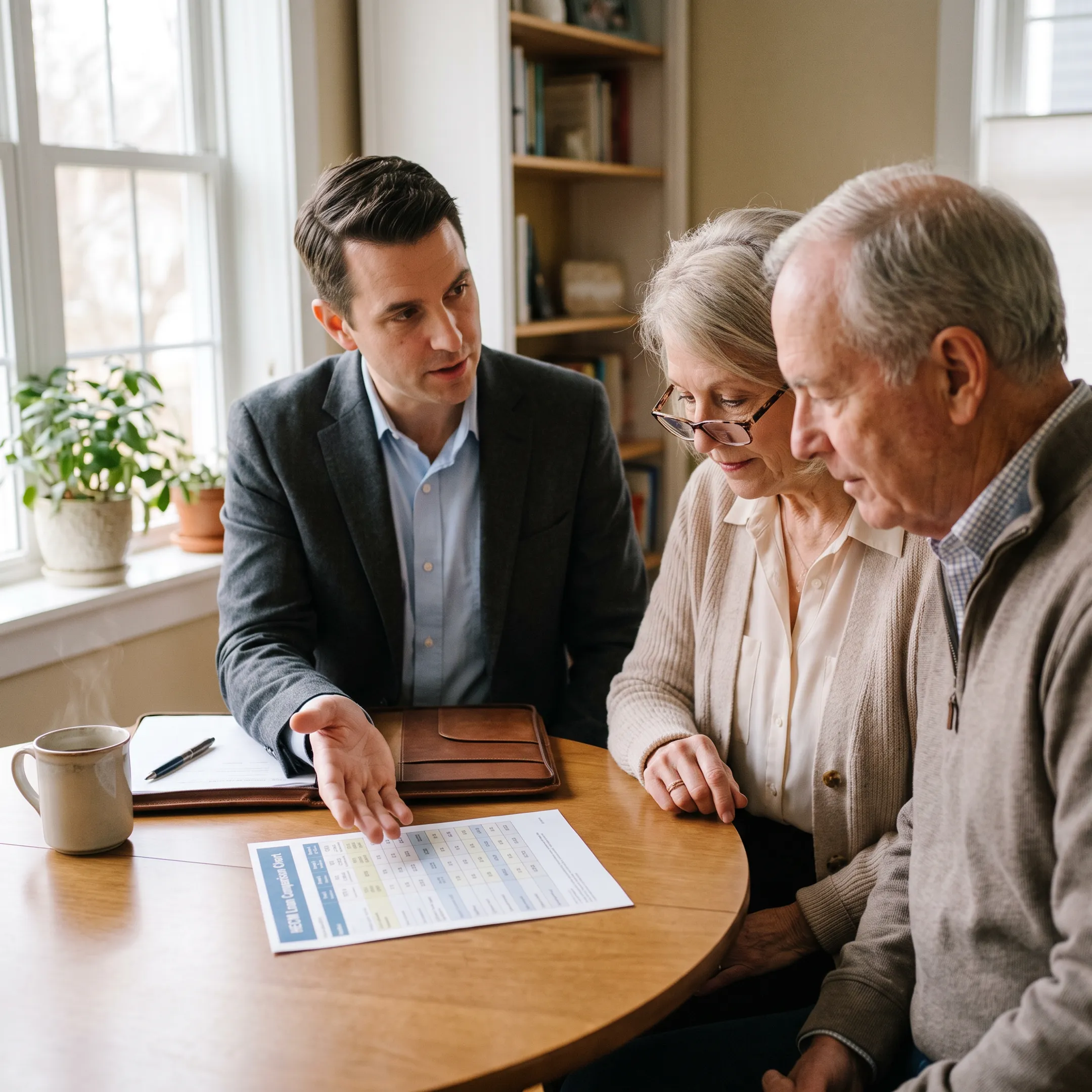 Mortgage advisor explaining HECM reverse mortgage options to Sacramento homeowners