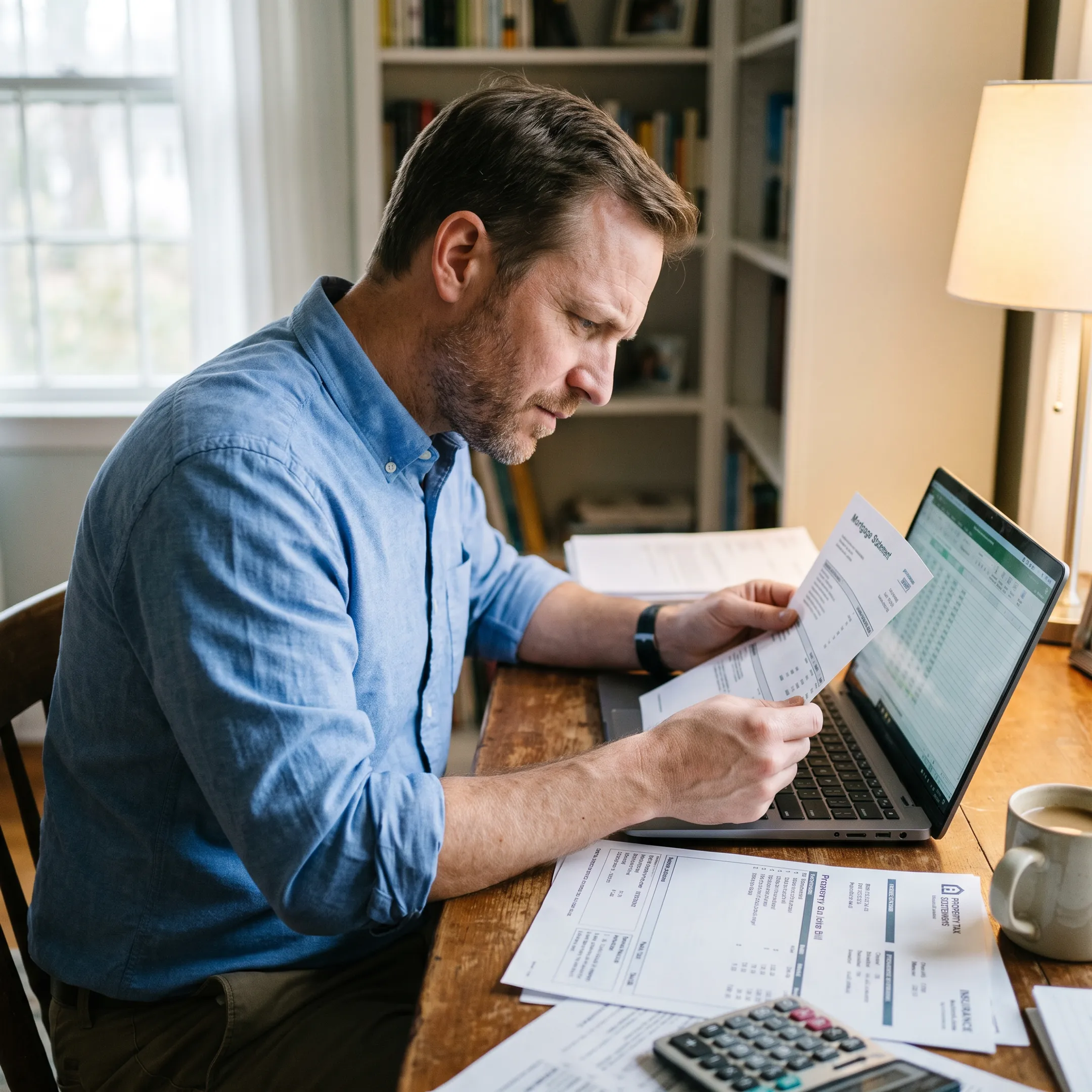 Investor reviewing Georgia rental property finances and DSCR loan payment calculations