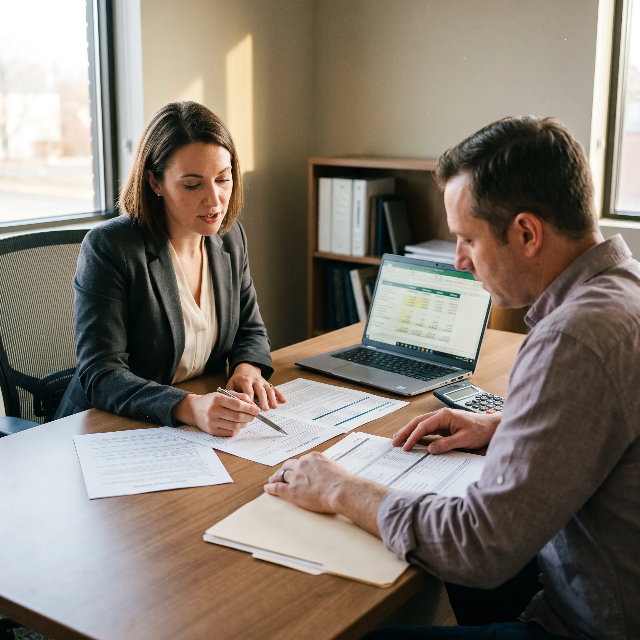 Homebuyer reviewing owner occupied mortgage documents with a lending professional