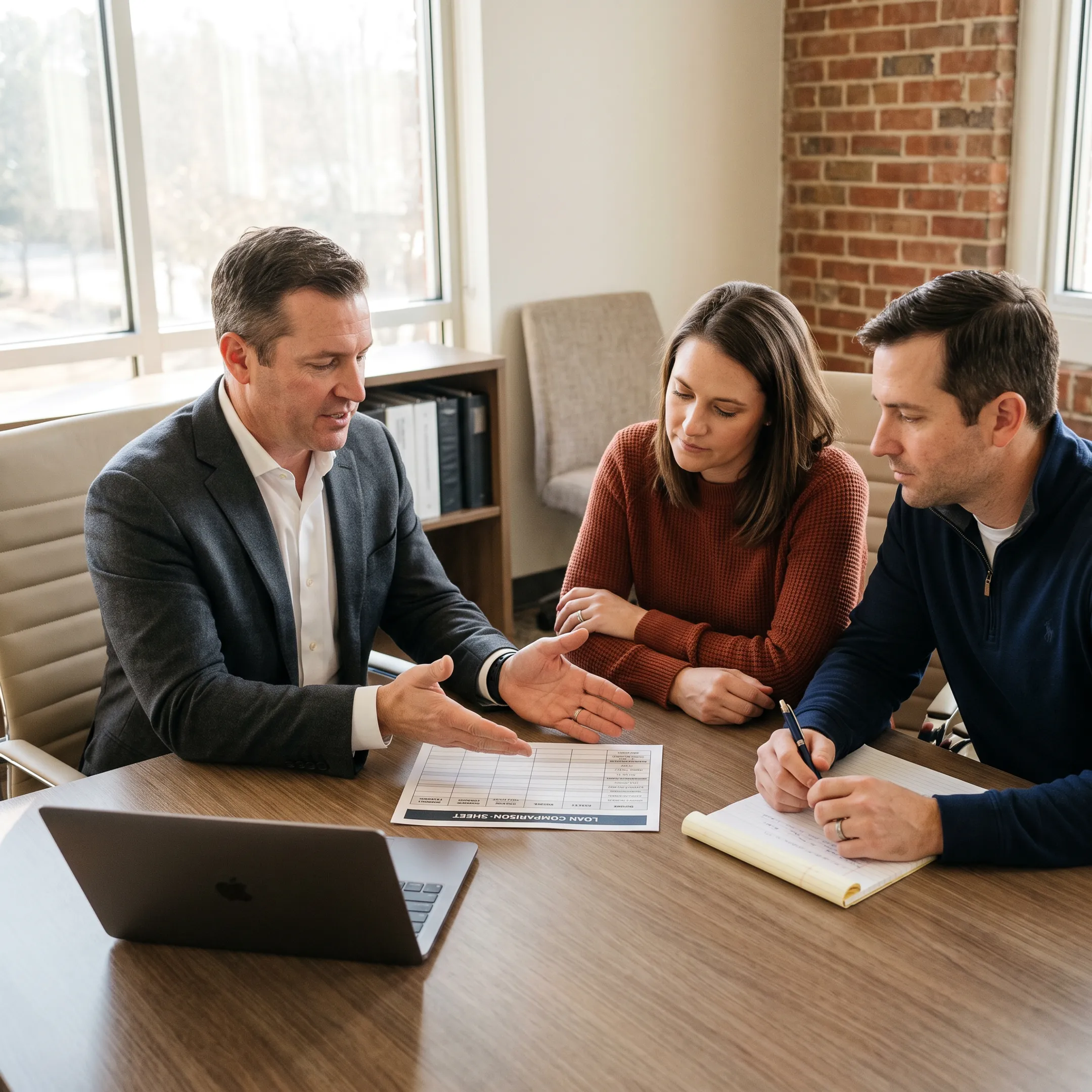Advisor explaining jumbo mortgage affordability factors to Georgia homebuyers