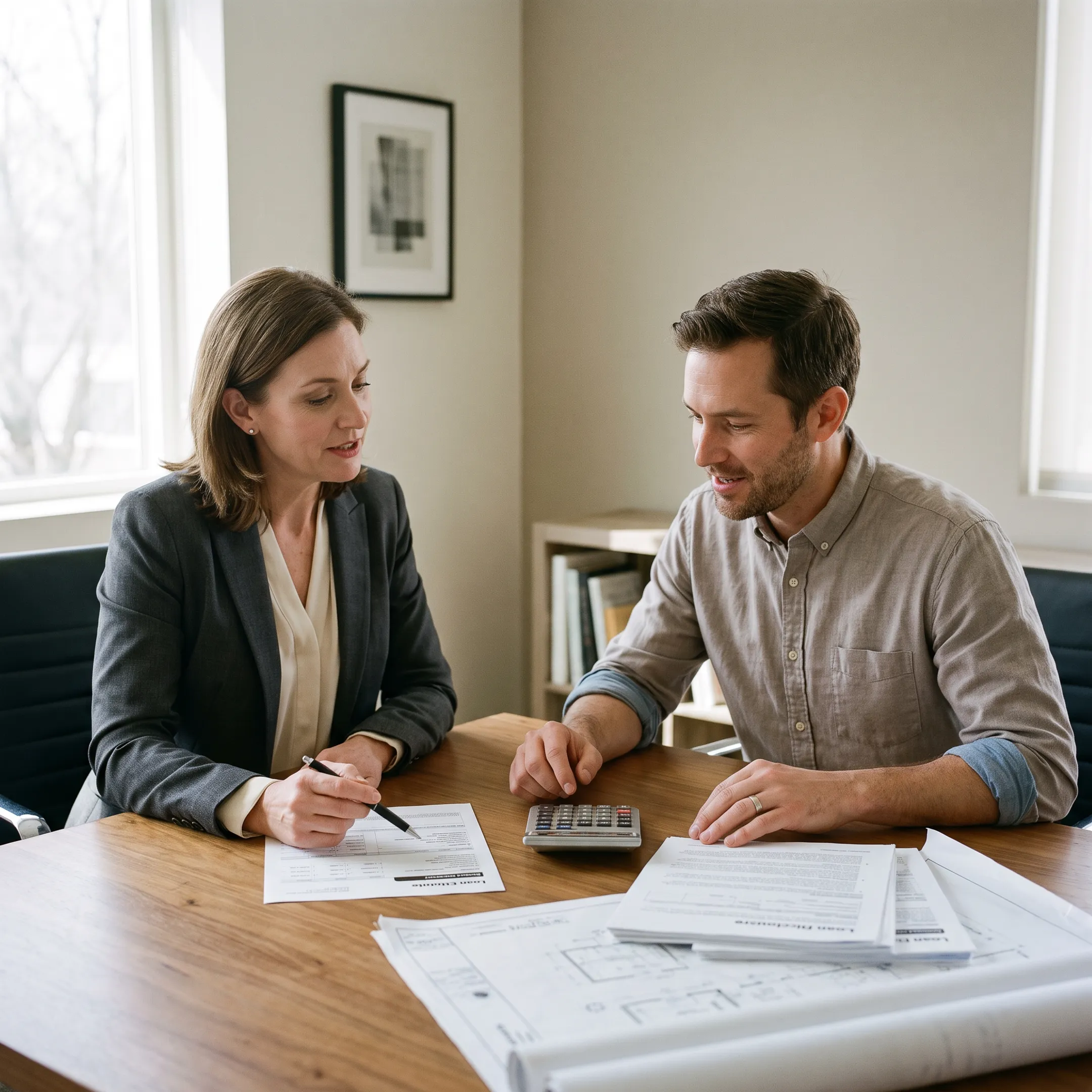 Florida homeowner reviewing construction loan estimates with a mortgage advisor