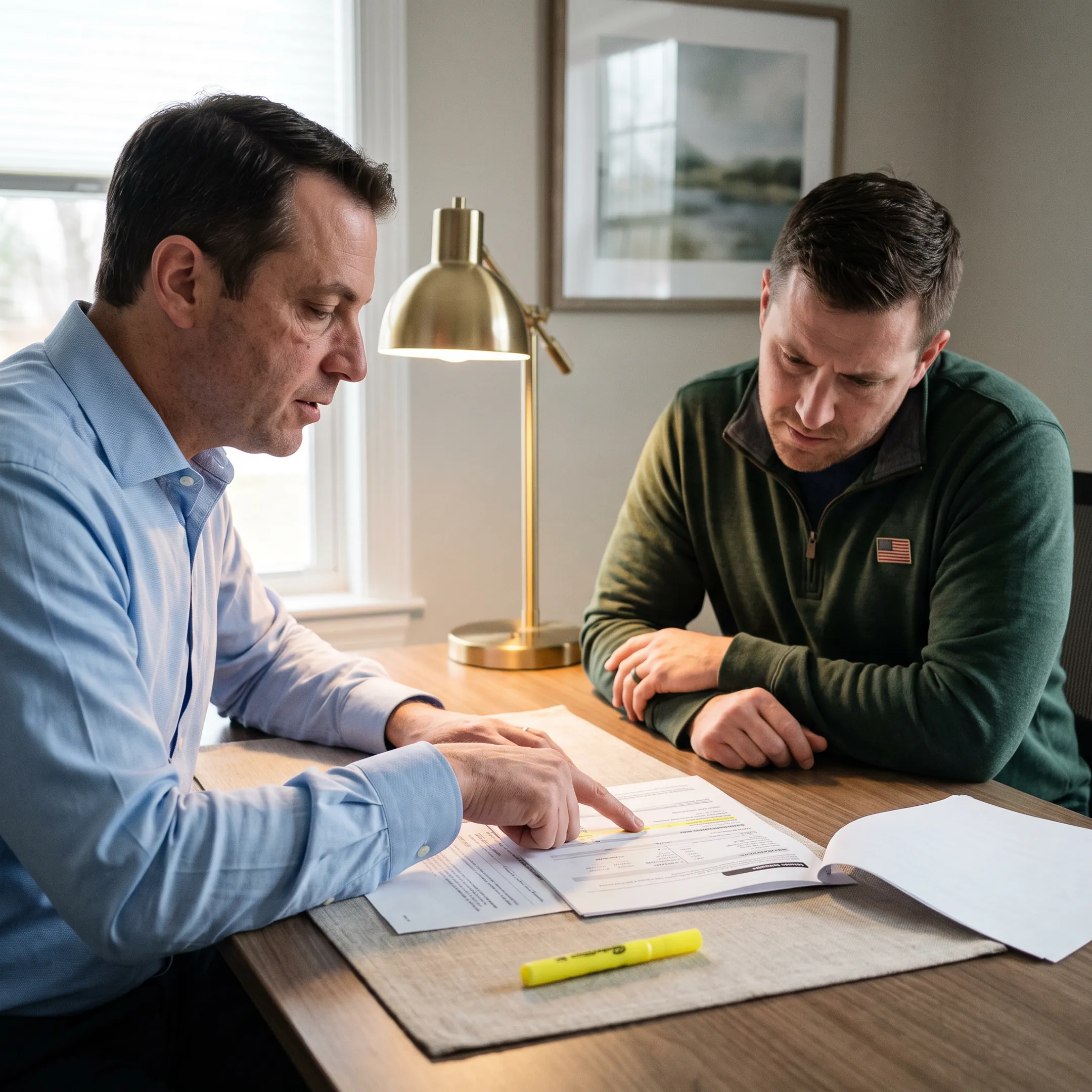 Homeowner reviewing VA mortgage refinance documents with a mortgage professional