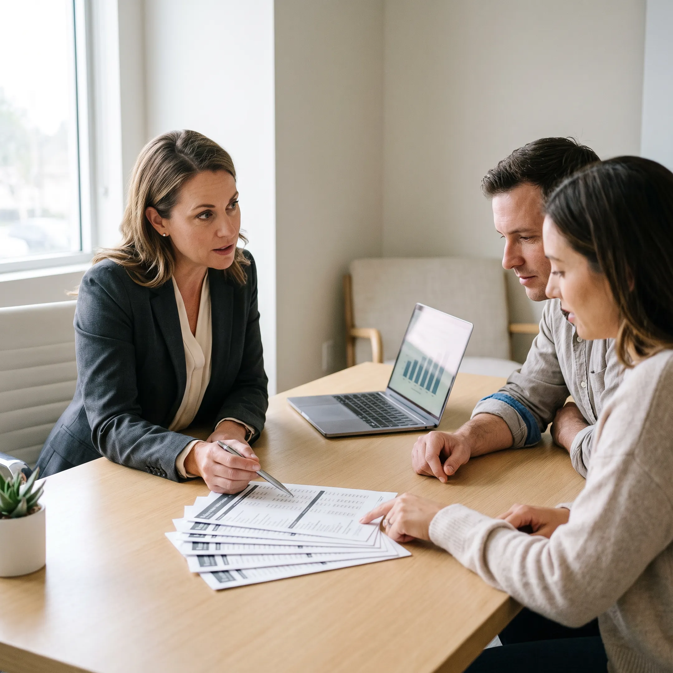 Mortgage professional reviewing California home loan options with a couple