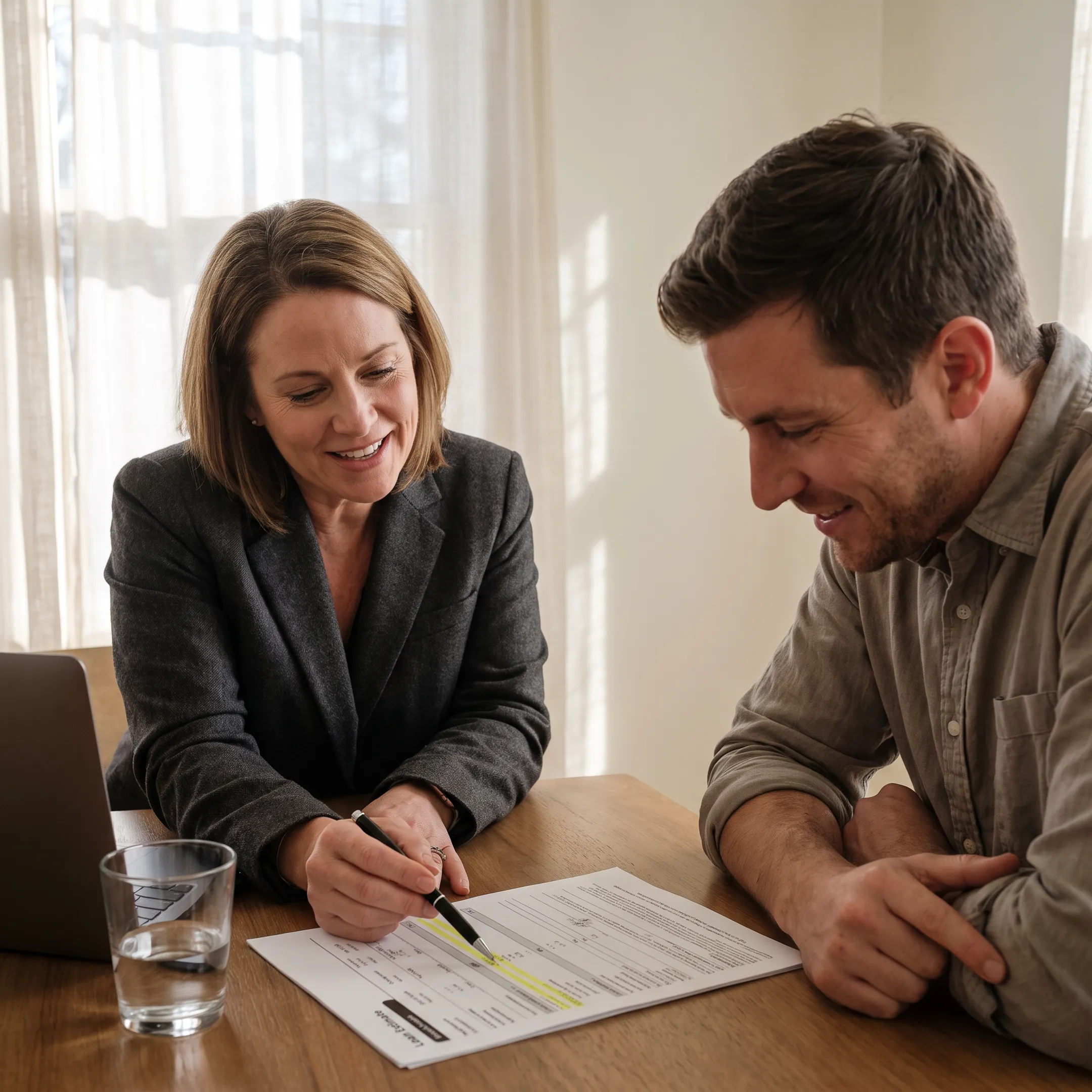 First-time homebuyer reviewing mortgage documents with a lending advisor