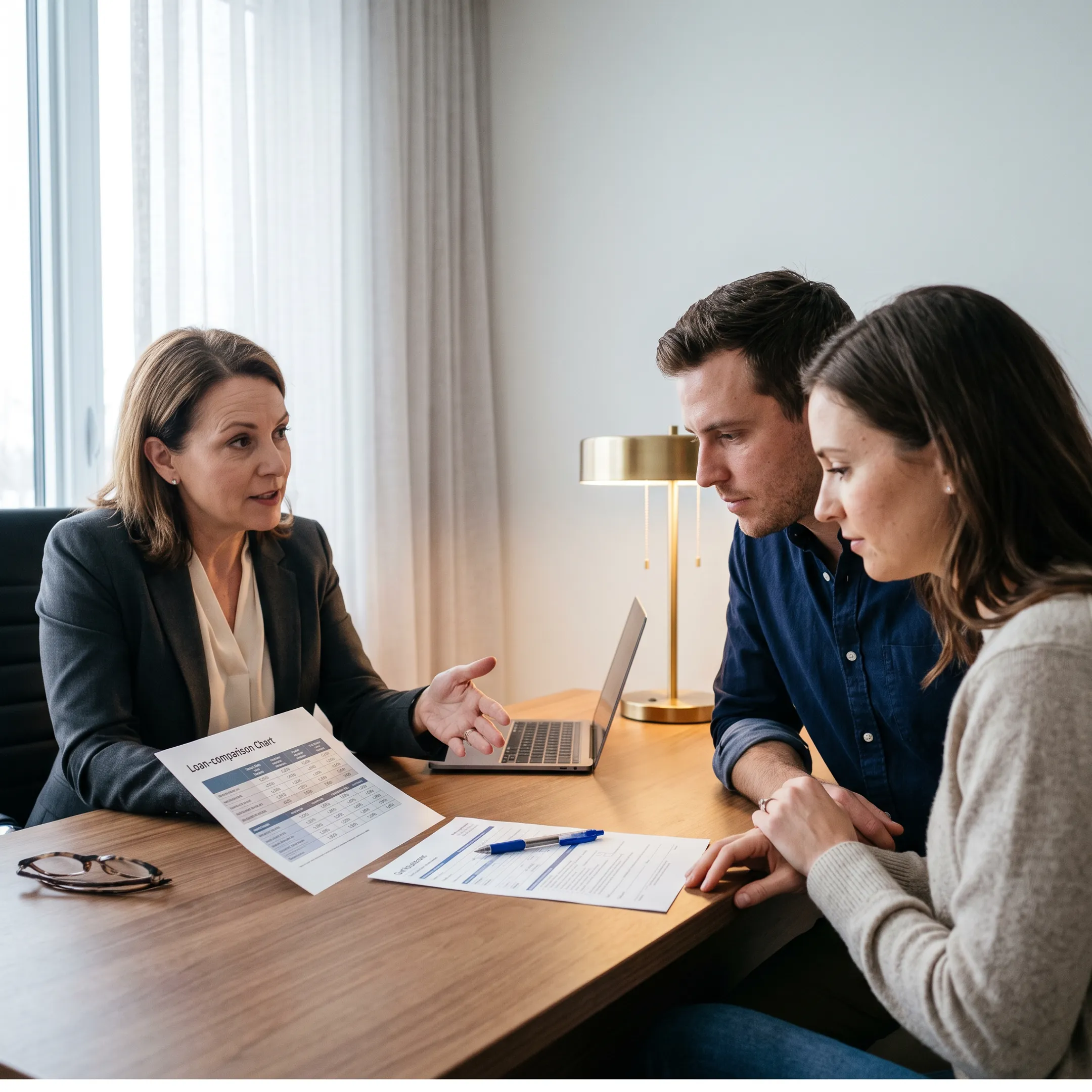 Mortgage advisor explaining first-time buyer loan options