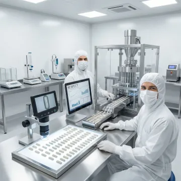 CGMP-compliant capsule manufacturing cleanroom with quality control equipment