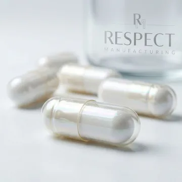 Close-up of enteric-coated capsules showing protective polymer coating layers