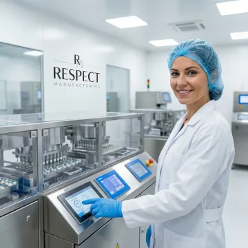 Technician operating automated capsule filling line